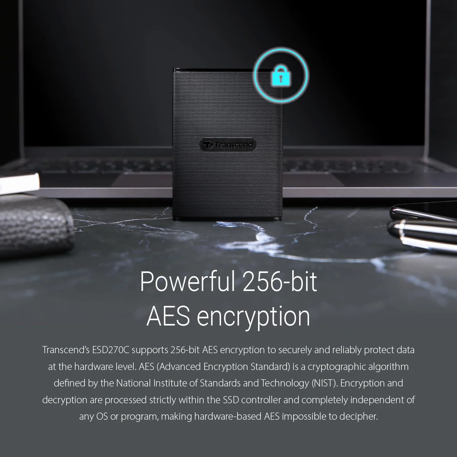 Transcend SSD portatile ESD270C da 250 GB USB 3.1 Gen 2 Type-C, fino a 520/460 MB/s, per desktop, laptop, dispositivi mobili e console di gioco - TS250GESD270C