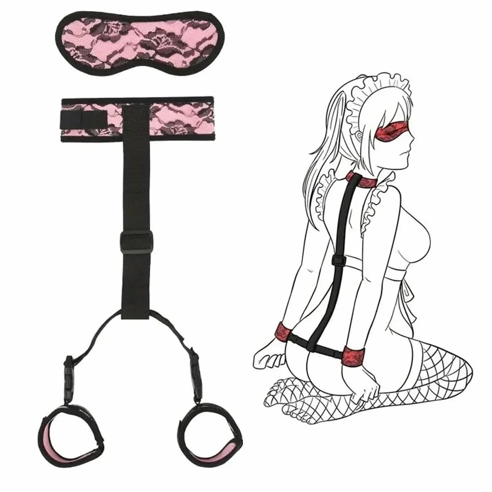 Accessorio per coppia da donna giocattolo regolabile sexy in pelle Boňdàgé con benda sugli occhi per cosplay