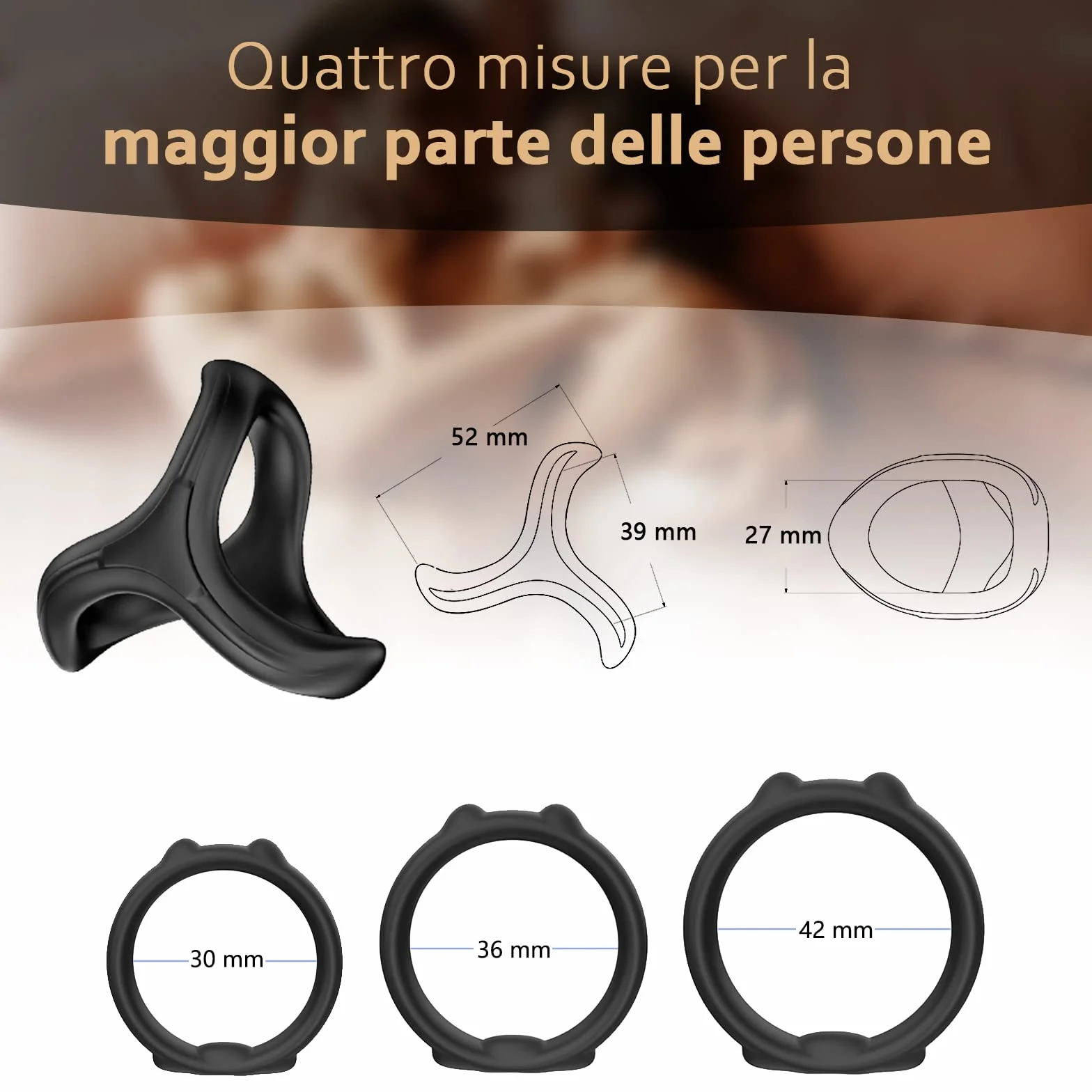 Triangolo Anelli Pene, Pleasure Ring, Set di 4 Cockring Nero