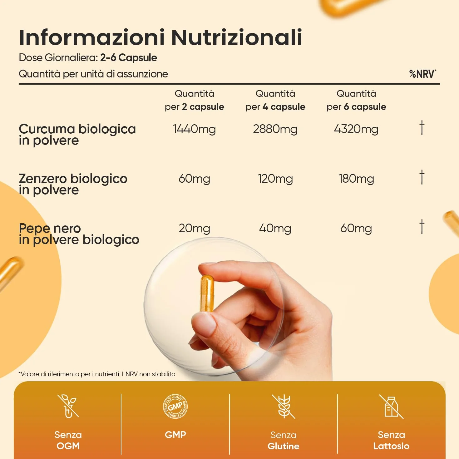 Curcuma Piperina Zenzero Integratore Biologico 1520mg 180 Capsule Vegane con Pepe Nero e Zenzero Senza Glutine