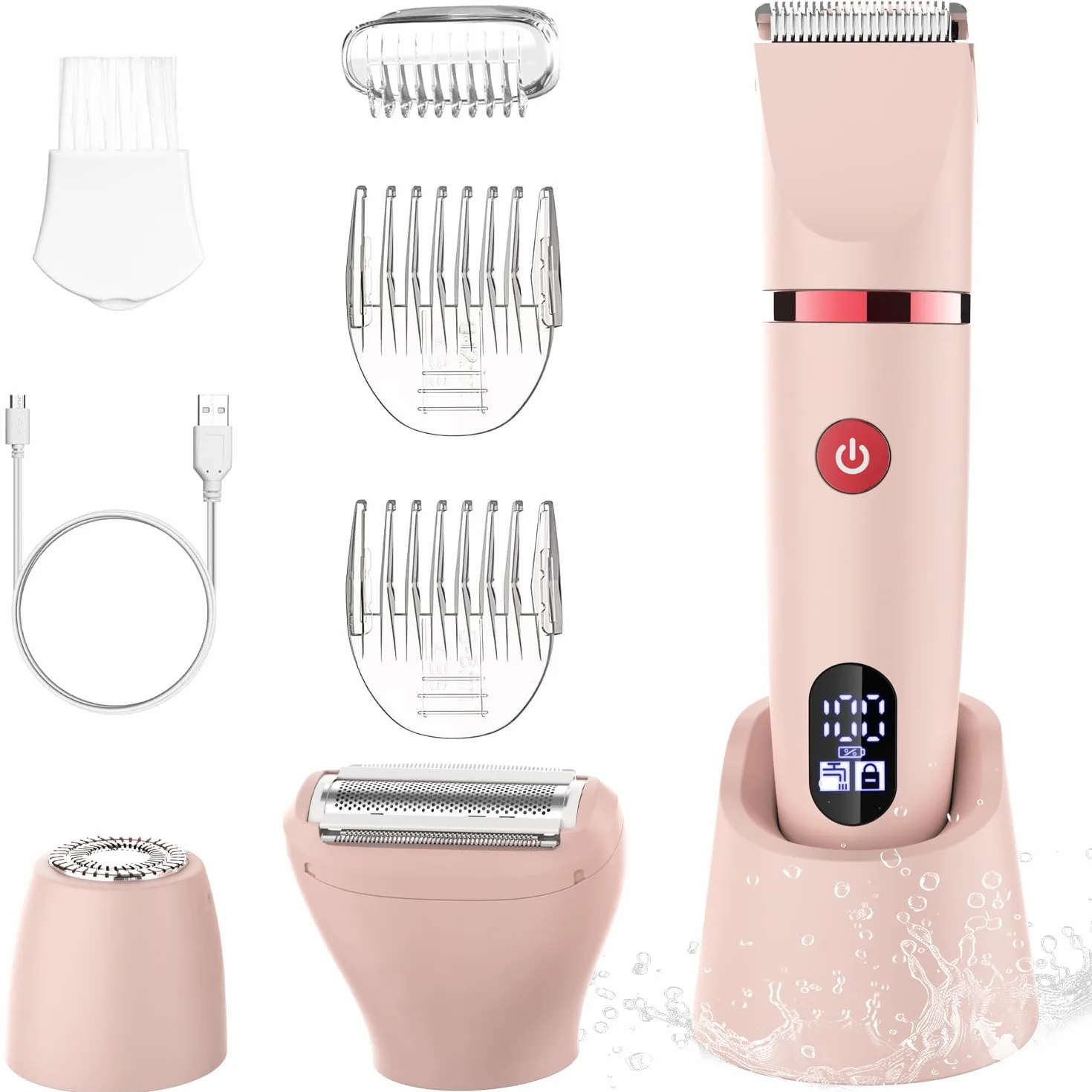 Scttomon Rasoio Elettrico Donna Viso Bikini Corpo Tagliapeli Impermeabile IPX7 Display LCD Uso a Secco/Bagnato, Rosa