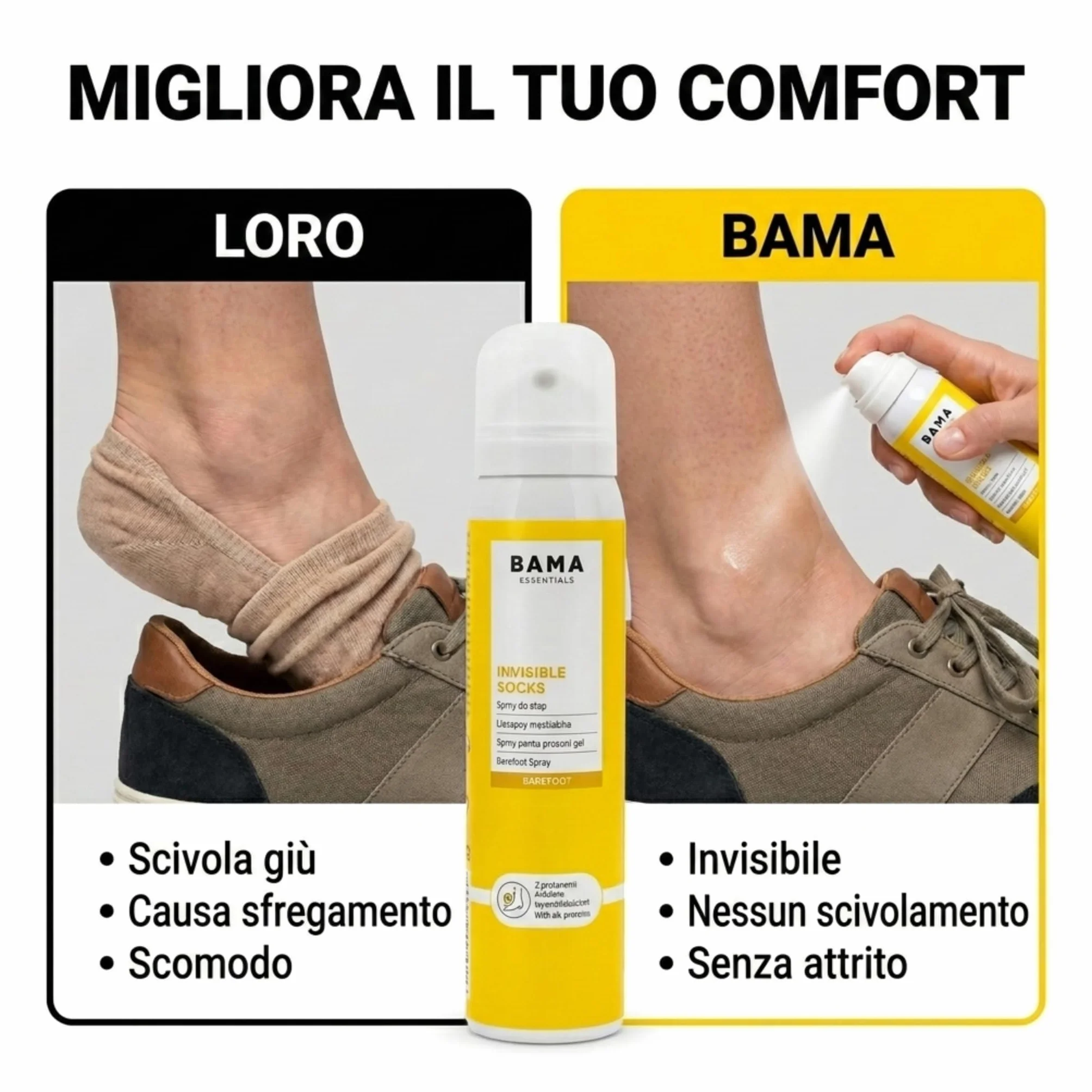 Bama Calze Invisibili Spray Barefoot Anti-Attrito Piedi Proteine Seta 100 ml