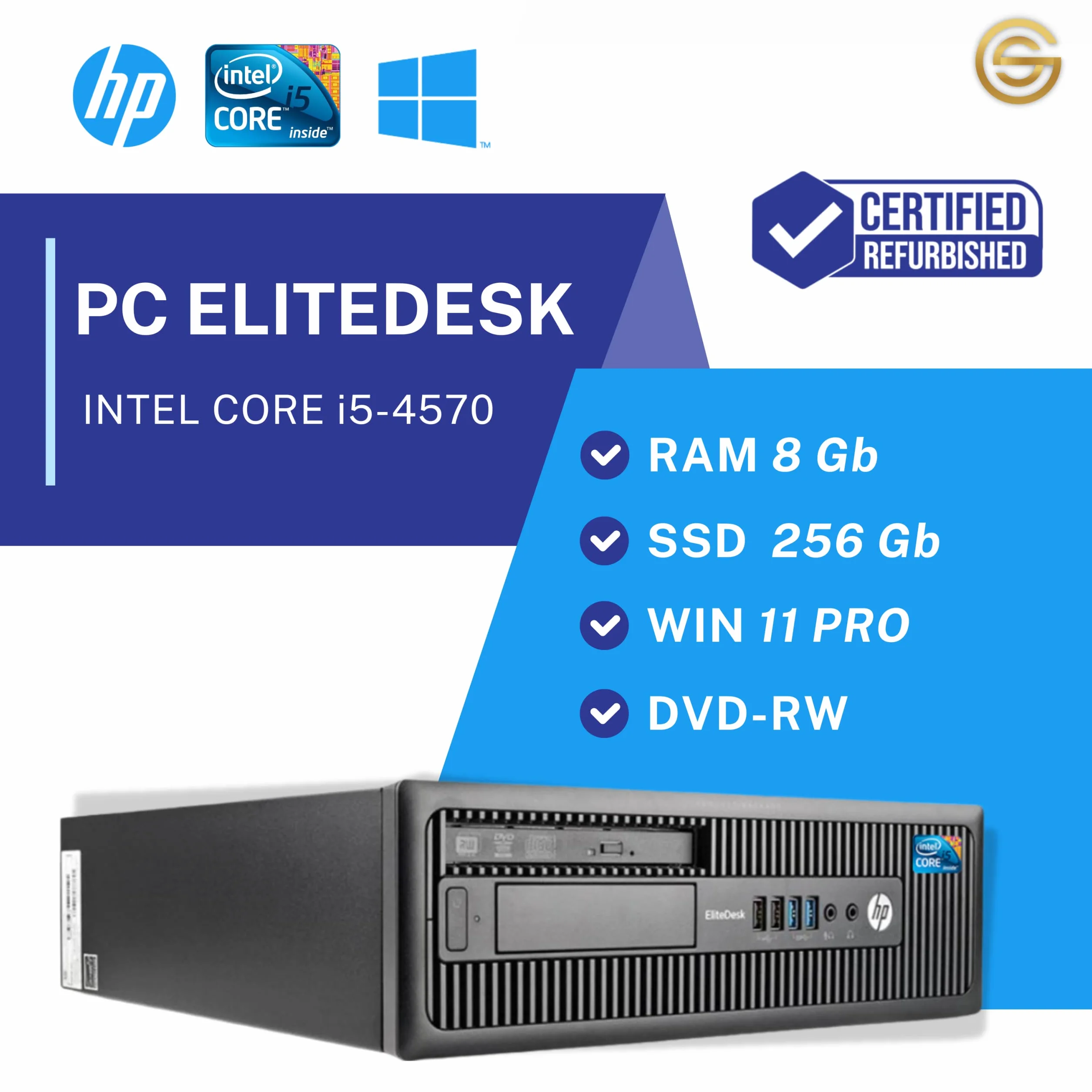 HP Elite Desk PC Desktop Intel i5 8GB RAM 256GB SSD Office 2021 Windows 11 Pro Ricondizionato
