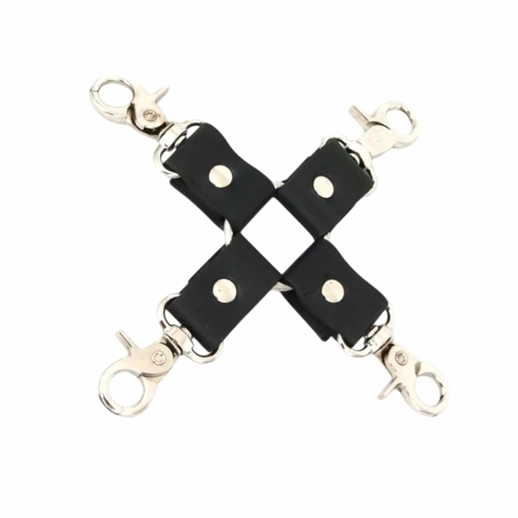 Cinghie di Contenimento in Pelle Cross Design Nero con Moschettoni in Metallo