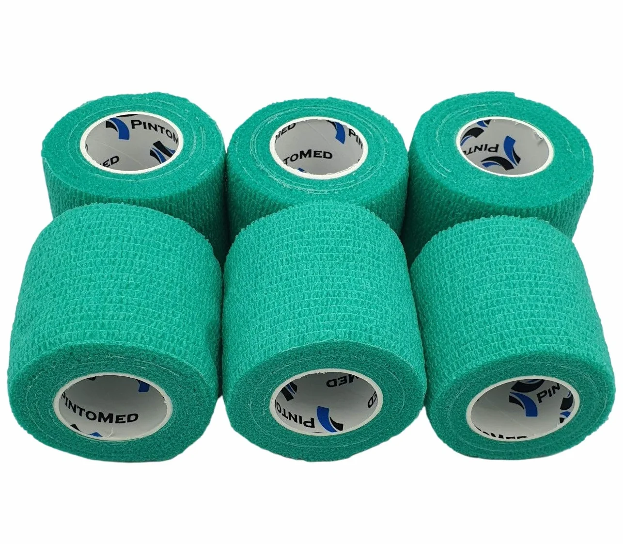 PintoMed BENDAGGIO COESIVO VERDE garza elastica 6 rotoli 5 cm x 4.5 m autoadesiva flessibile bende primo soccorso