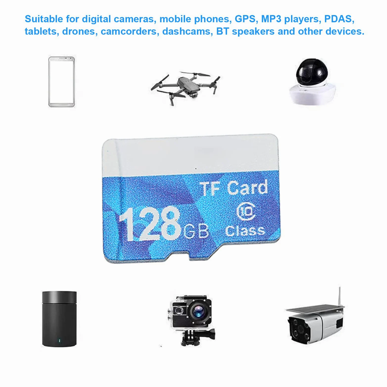 Micro scheda di memoria, classe 10 ad alta velocità, 10 m, impermeabile e antiurto, mini scheda di memoria Plug and Play (128 GB)