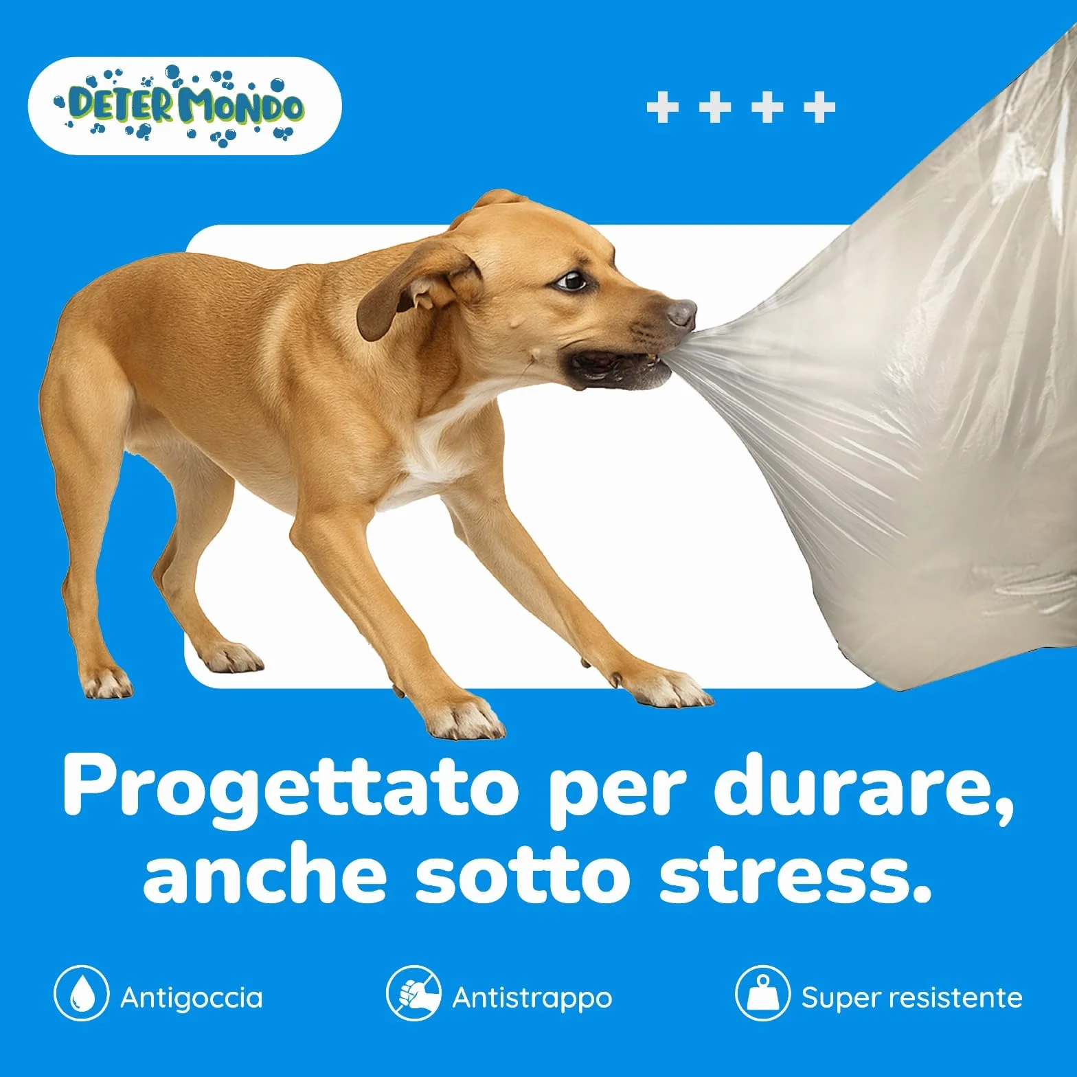 DETERMONDO 40 Sacchi Spazzatura 90x120 cm 120L Resistenti Materiale Riciclabile 4 Rotoli da 10 Pezzi Ambra