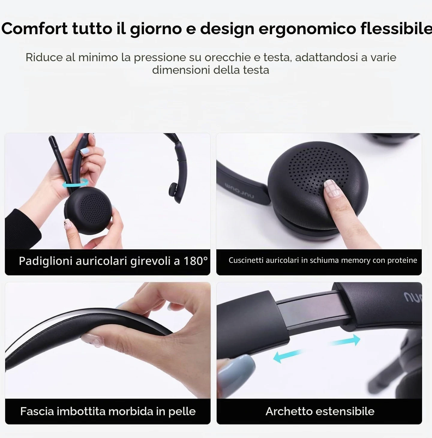 Nuroum HP31-SU(2nd Gen) Cuffie con Microfono Bluetooth,Cuffie Wireless ENC a Cancellazione di Rumore con Stazione di Ricarica,Dongle/USB-A&C/Bluetooth,45H Lavoro per Cuffie Call Center/Lavoro/Chiamate