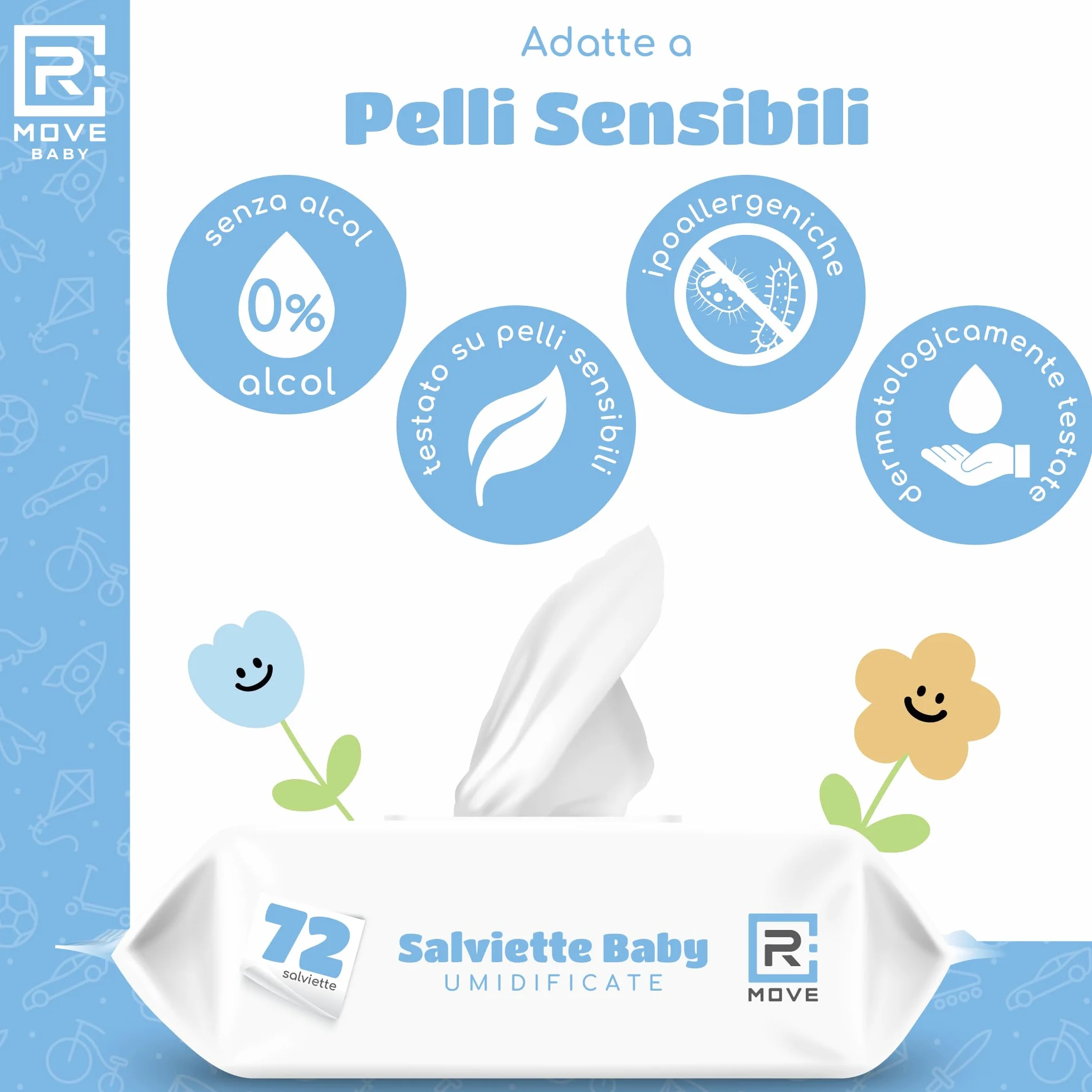 Acqua Pura salviette neonato umidificate 99% Acqua, 8x72 sztuk, Coperchio Salvafreschezza, idratanti, igienizzanti, rinfrescanti, mani e corpo
