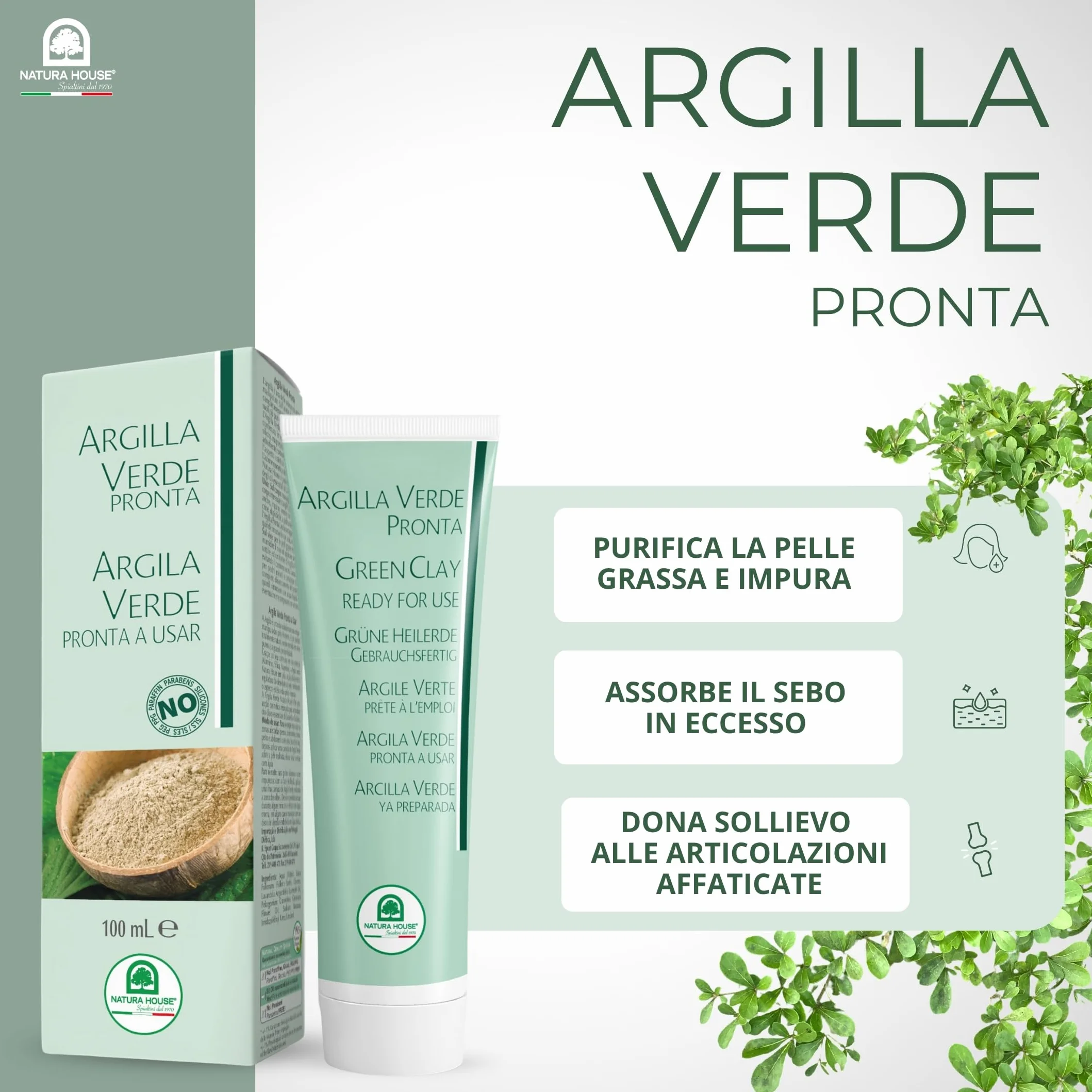 Argilla Verde Ventilata Naturale Purissima, Tubo 100ml, per Impacchi Articolazioni e Maschere di Bellezza