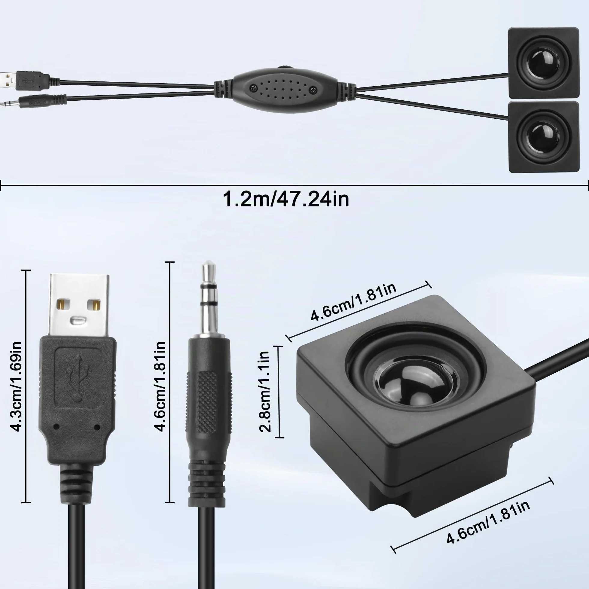 Altoparlante USB TRS regolazione volume stereo per PC laptop telefono 1,2 m
