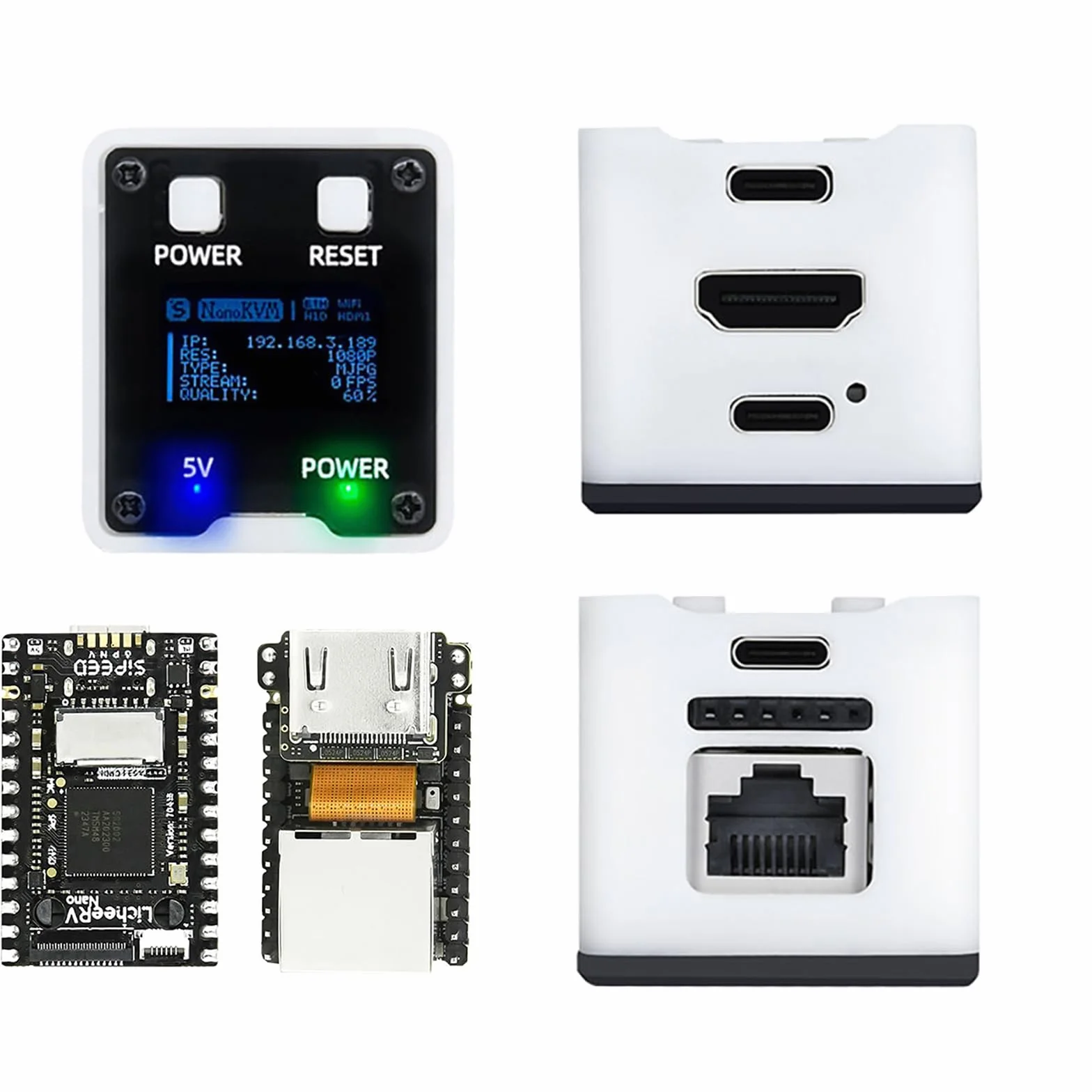 Sipeed NanoKVM Mini Remote Control Server, 1TOPS NPU 1GHz C906 RISC-V Linux Single Board Computer, 100M Ethernet Port (Lite Kit)