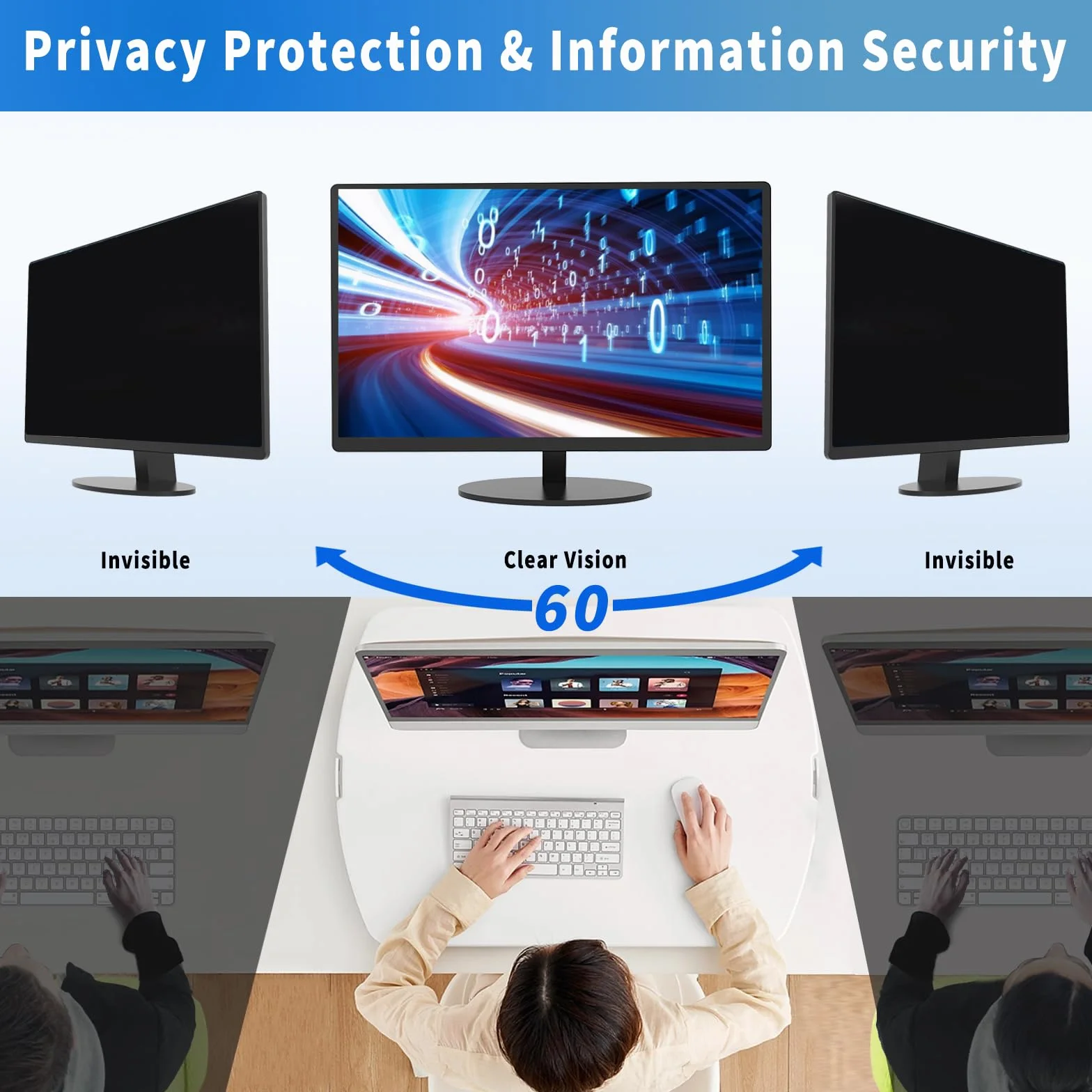 Protezione Schermo per Computer Desktop da 24 Pollici con Rapporto di Aspetto 16:9, Anti Luce Blu e antiriflesso, Filtro per la Privacy a Rapida Installazione, Pellicola di Protezione PC