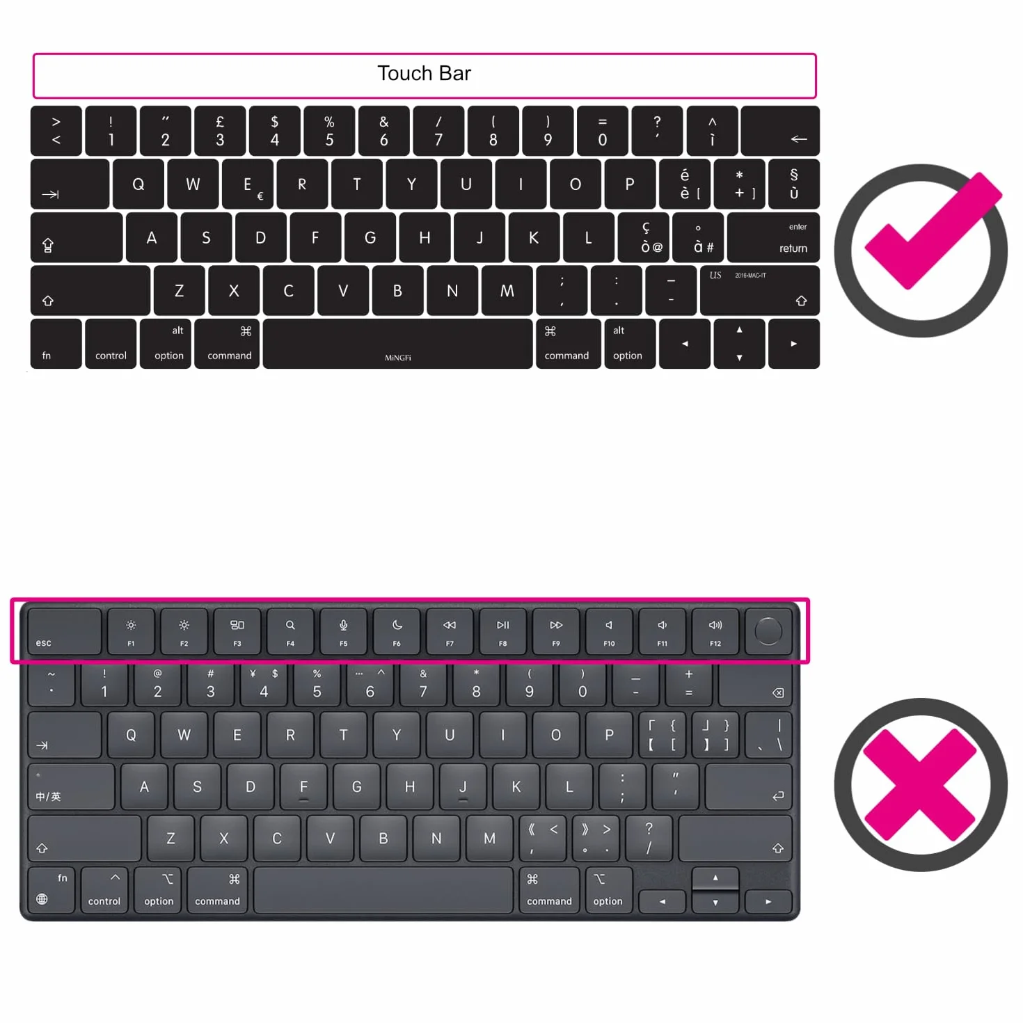 Copritastiera Silicone italiano per MacBook Pro 13" A1706/A1989/A2159 (2016–2020), Pro 15" A1707/A1990 (2016–2019) US/ANSI - Nero