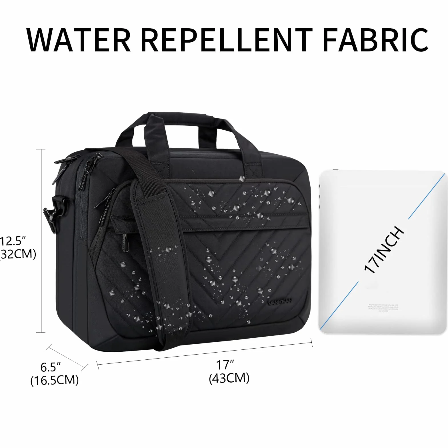 VANKEAN Borsa portatile da 17 pollici, valigetta espandibile TSA per donne moda, borsa per Computer impermeabile con tasca RFID, borsa per donne messaggeri per autobus/viaggi/College, nero