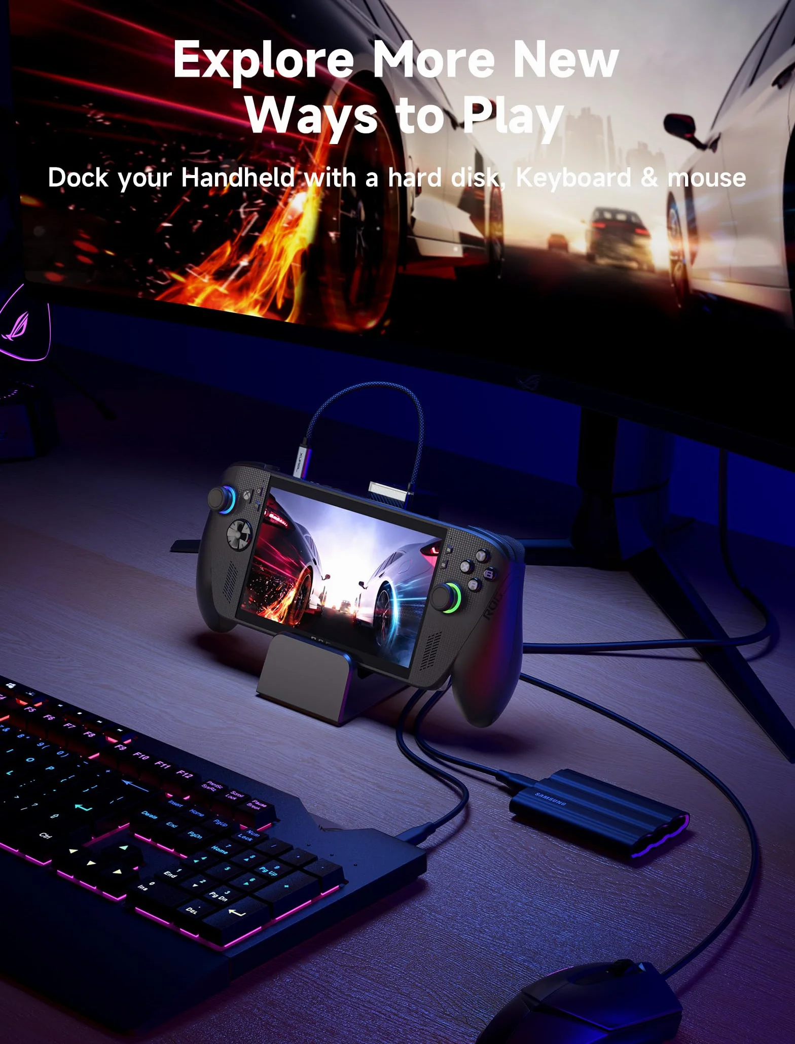 JSAUX Docking Station per ROG Xbox Ally X (2025)/ROG Ally X/ROG Ally X/Steam Deck/Legion Go, Dock 6 in 1 con HDMI 4K@120Hz, Ethernet Gigabit, USB-A e USB-C 3.2 Gen 1, ricarica 100W – HB0609 nero