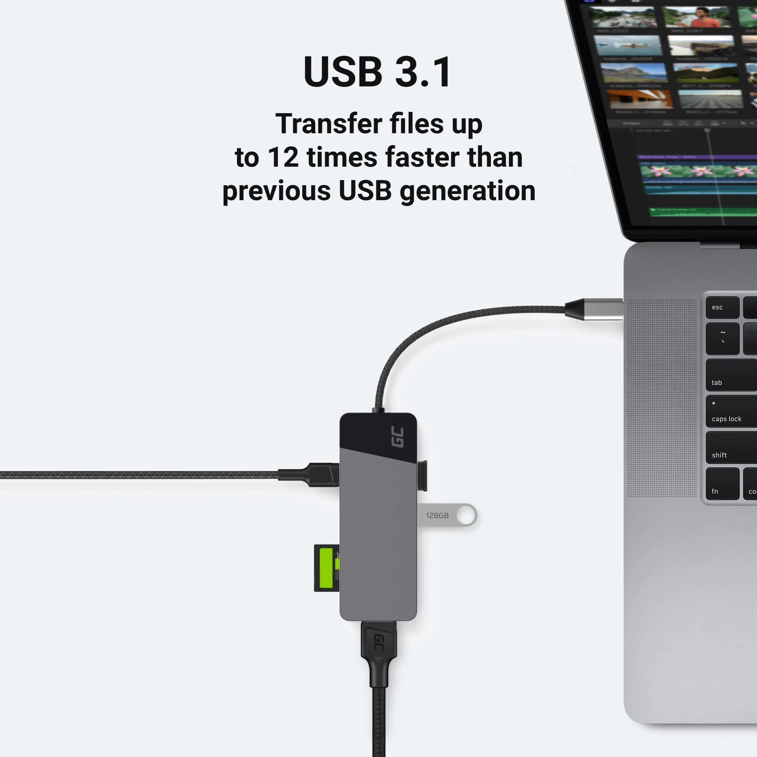 Adattatore, Stazione docking HUB USB-C PD 85W GC Connect 7in1 (3x USB-A 3.1 HDMI 4K 60Hz SD microSD) per Apple MacBook M1/M2, Lenovo ThinkPad X1, Asus ZenBook, Dell XPS, Supporto Samsung DeX