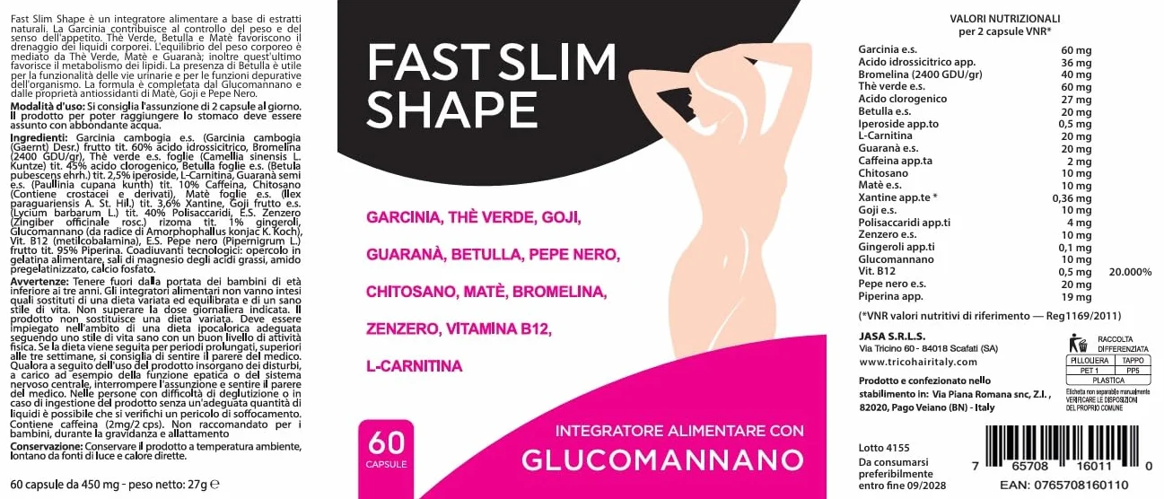 Glucomannano Integratore Controllo Peso con L-Carnitina e Garcinia Cambogia – 60 Capsule