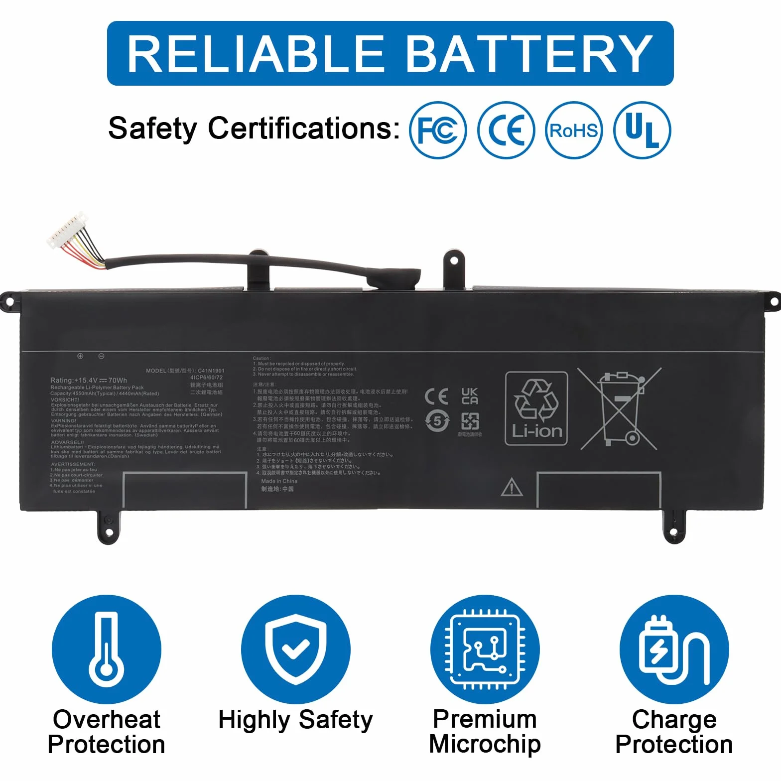 C41N1901 Laptop Batteria per Asus ZenBook Duo UX481 UX481F UX481FL UX481FA UX481FLY UX481FAY UX481FL-BM040T UX481FL-BP1505T UX4000F UX4000FL UX481FA-BM021R UX481FA-DB71T BM049T 70Wh