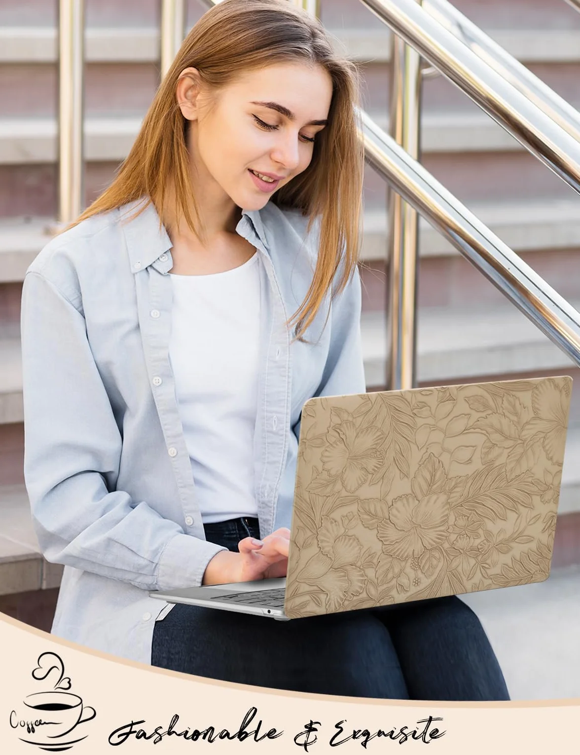 Custodia Compatibile con MacBook Air 13 Pollici 2022 2021 2020-2018 M1 A1932 A2179 M1 A2337 Touch ID Foglie Pelle Cover Plastica Rigid Protettivo Case e Copritastiera(Albicocca)