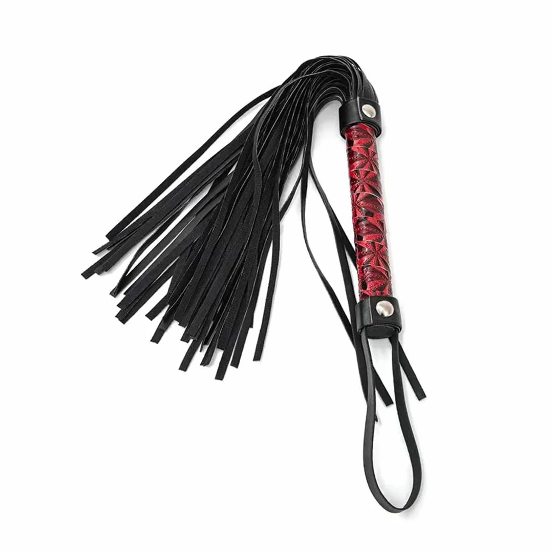 Frusta a frange in pelle Nubuck per giochi BDSM con manico in metallo
