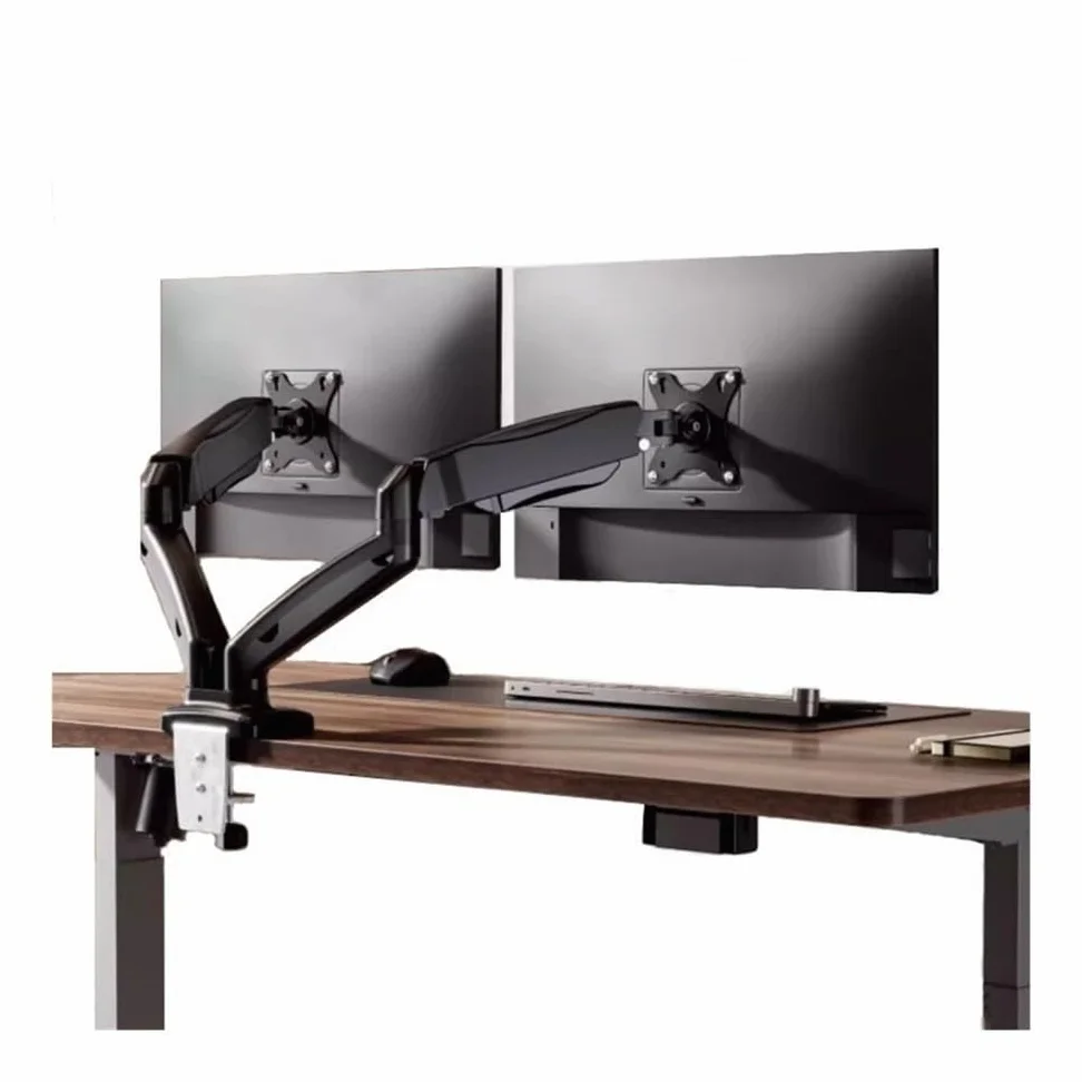 Supporto per monitor a doppio monitor regolabile con molla a gas, portata fino a 9 kg, supporto doppio monitor da 17-32" per scrivania, con VESA 75/100 mm, con morsetto a C e beccuccio