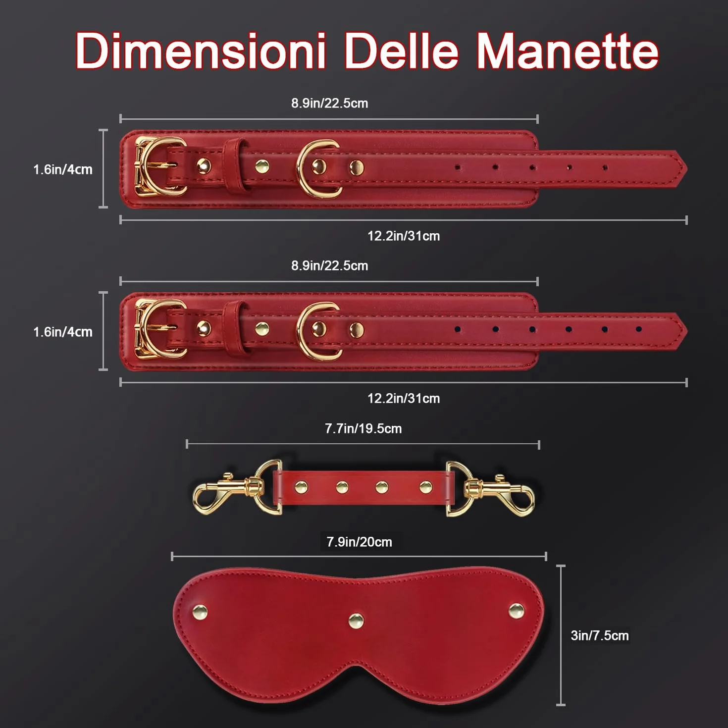 Manette In Pelle Regolabili con Maschera Occhi Kit Coppia Giocattoli Accessori