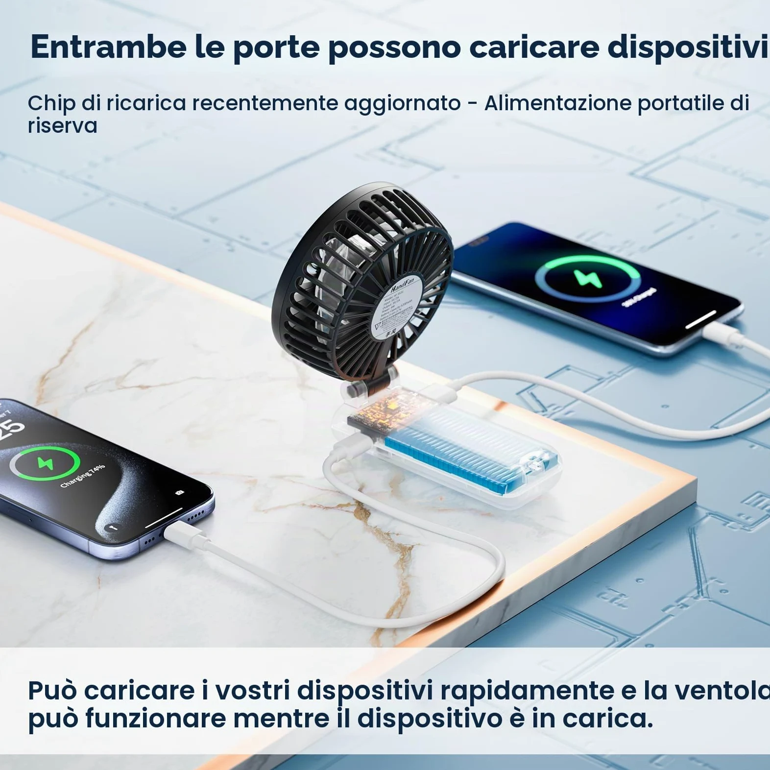 HandFan 5200mAh Mini Ventilatore Portatile con Power Bank, Ventilatore Personale Ricaricabile USB, Potente Ventilatore Piccolo, Ventilatore a Batteria, per Viaggi Concerti Disney Nero