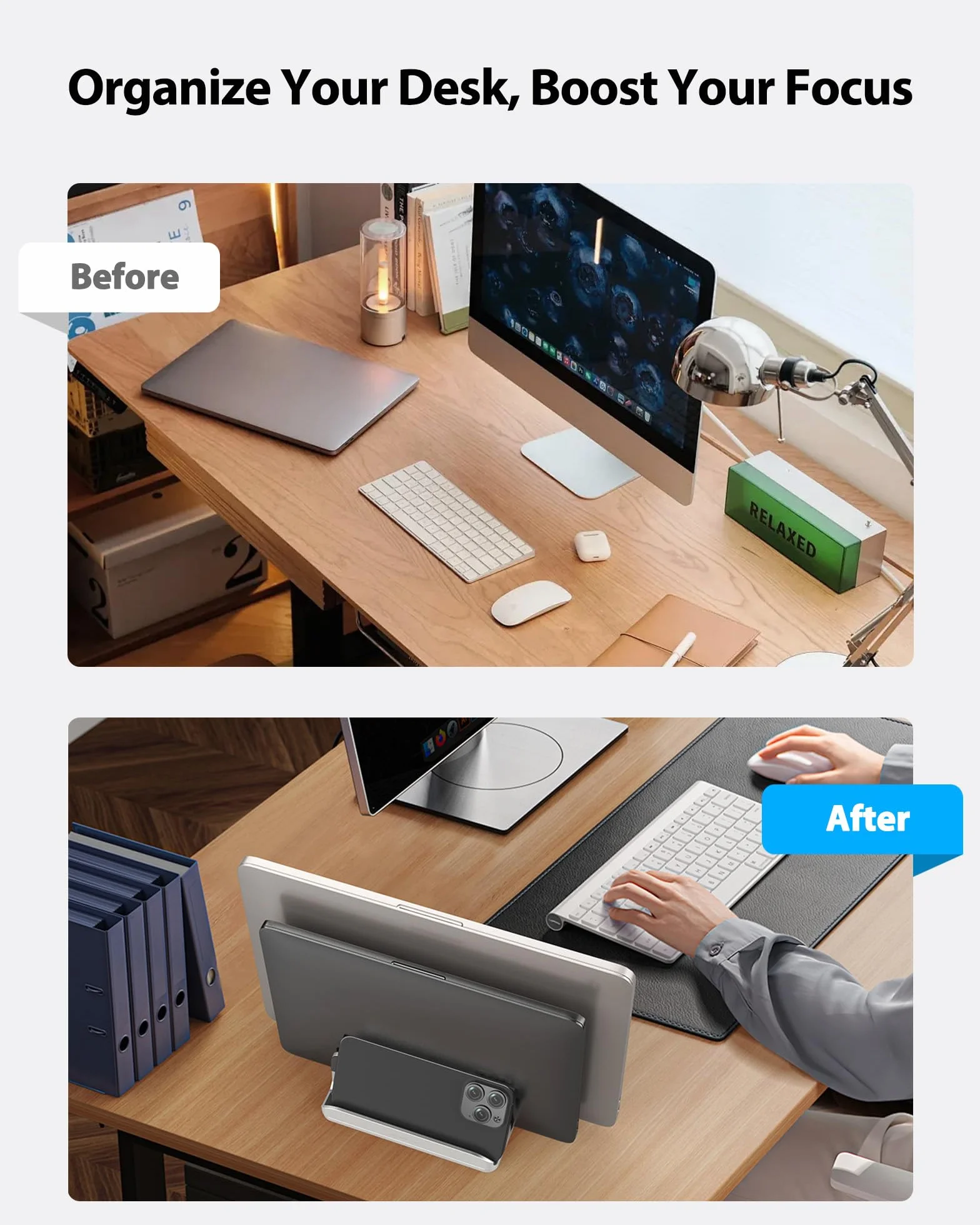 AboveTEK Supporto Laptop Verticale fino a 17,3 ", Porta per Laptop/Tablet/Cellulare 3 in 1 in Alluminio, Impugnature in Silicone Antiscivolo a 3 Slot per MacBook/Notebook/iPad/Telefono (Argento)