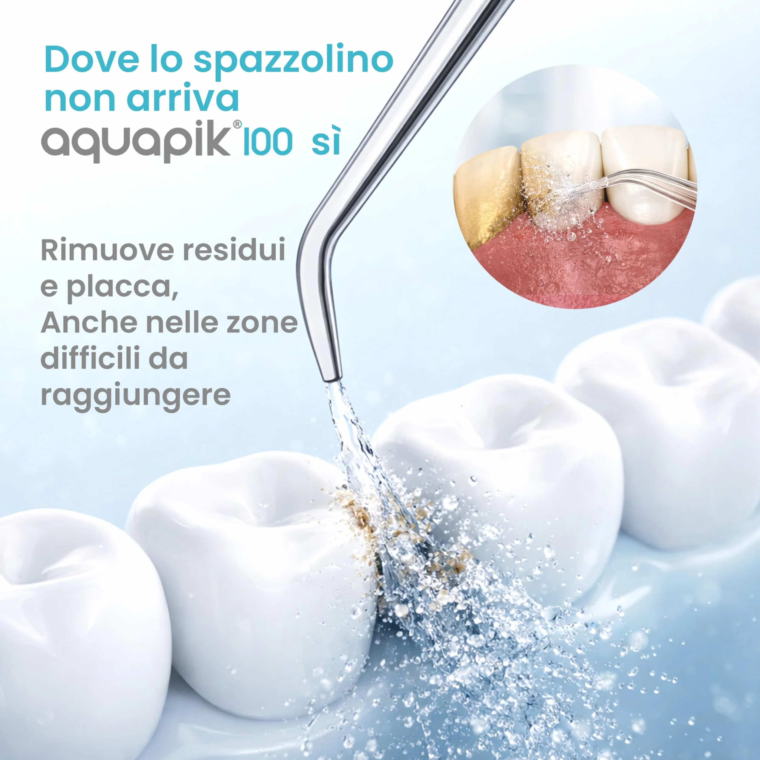 Aquapik 100 Idropulsore Dentale Professionale Irrigatore Orale 8 Ugelli Multifunzione 10 Impostazioni Pressione Serbatoio 600 ml Pulizia Interdentale Bianco