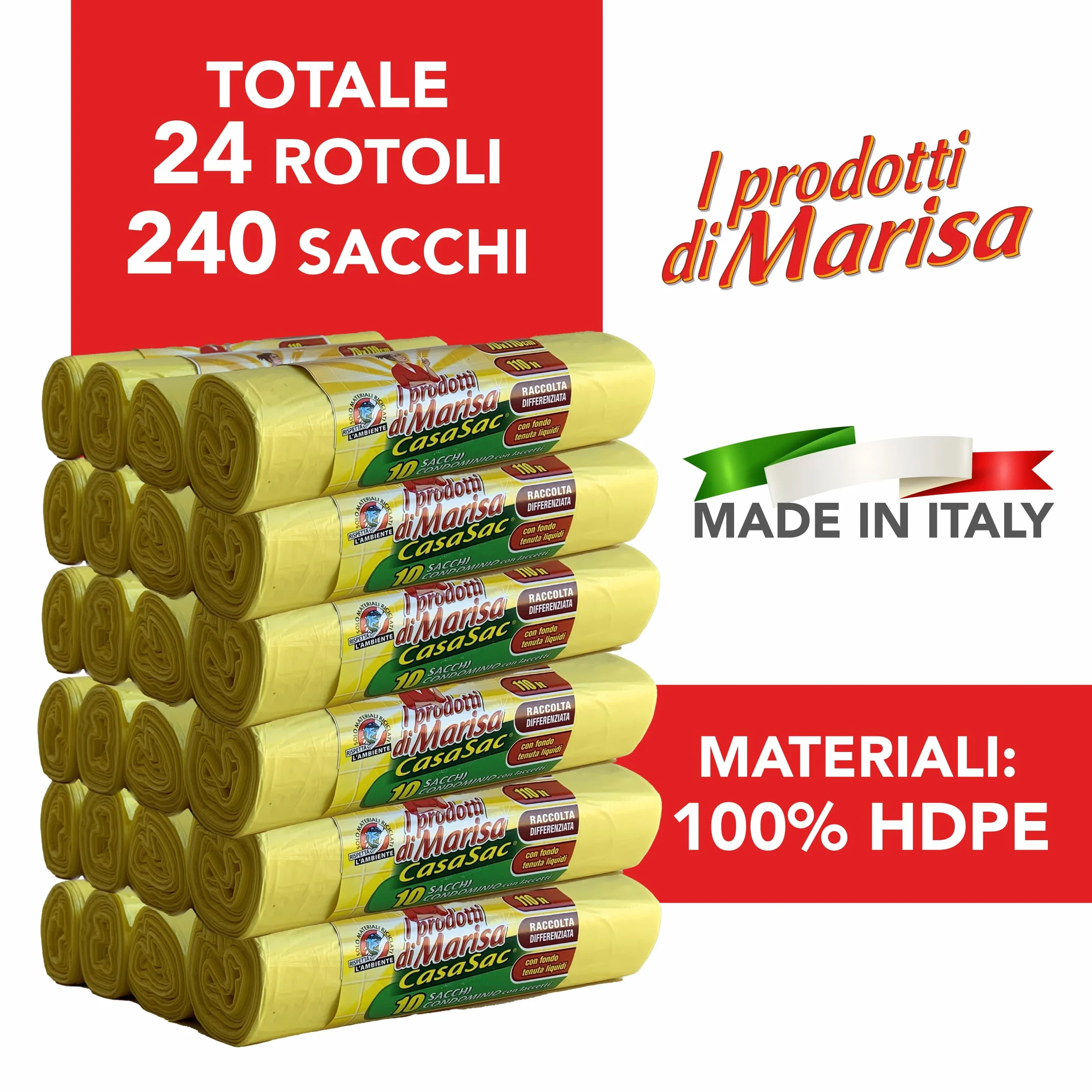 Sacchetti Spazzatura 110L 240 Pz 70x110 cm Antiforo Raccolta Differenziata Esterno Interno Giallo