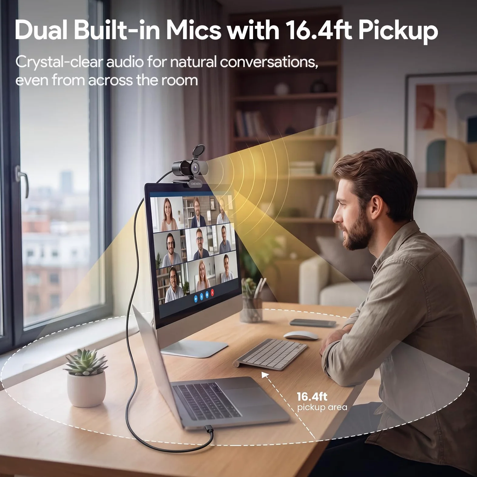 Webcam 1080P con microfono, esposizione automatica, FOV a 90°, copertura privacy, adattatore USB-A a C, telecamera per streaming plug & play per PC/Mac/Zoom/Team/Skype/riunioni/Switch 2