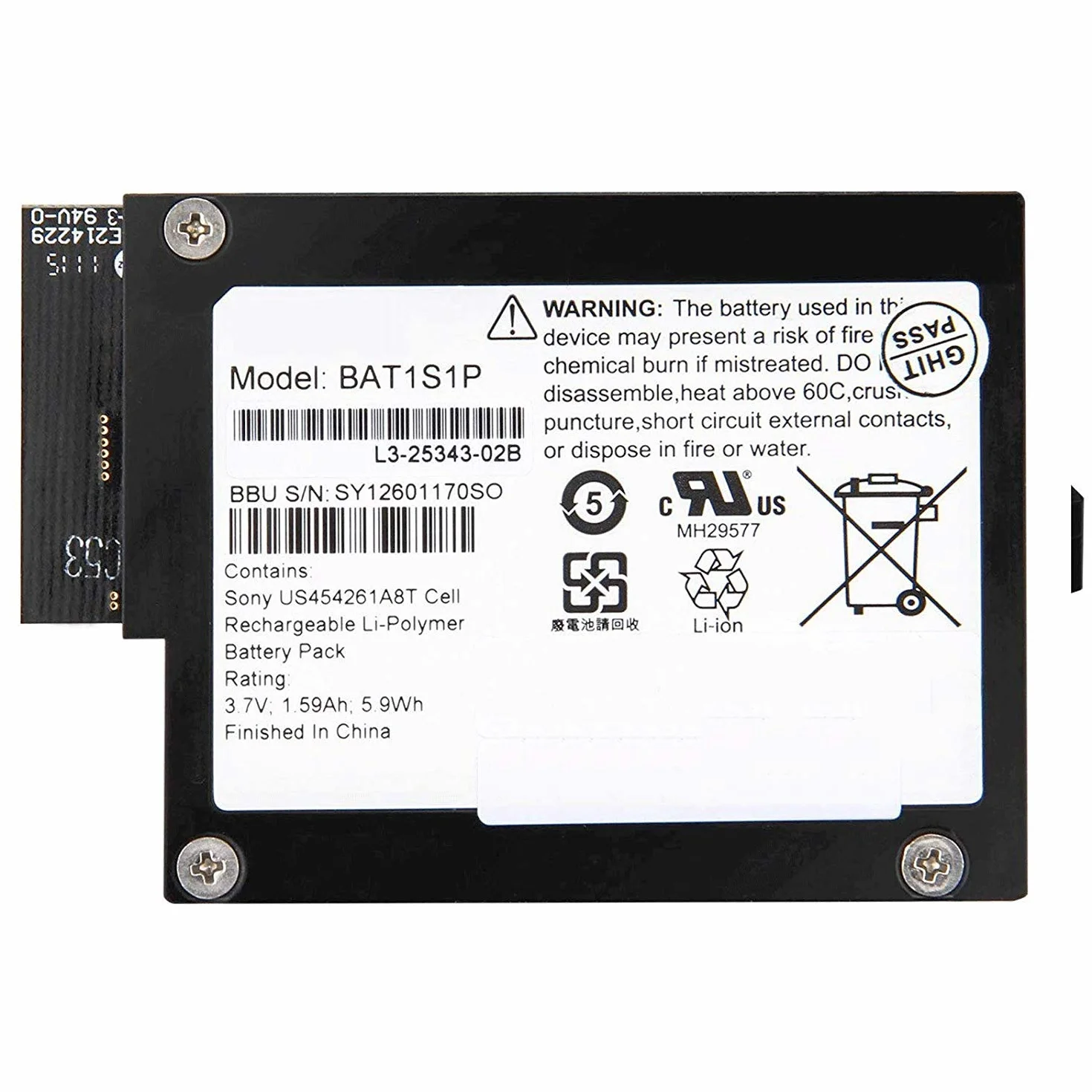 3.7V 1.59Ah 5.9Wh BAT1S1P Backup Unit Batteria per LSI Logic BBU-iBBU08 MegaRaid RAID 81Y4451 IBM M5000 M5014 M5015 M5016 M5110 9260 9261 9260-8i 9280-8i Series Controllers