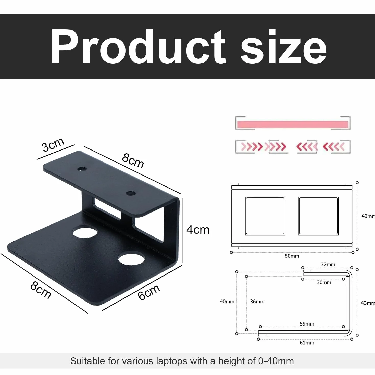 Supporto Laptop Sotto Scrivania in Alluminio - Mensola Portatile Con Vite per Computer, Risparmio di Spazio, Compatibile Con 0-40 mm, Nero