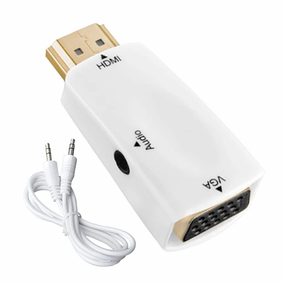 Adattatore da HDMI a VGA con porta audio da 3,5 mm, 1080P HDMI maschio a VGA femmina per PC portatili monitor proiettori（Bianco）