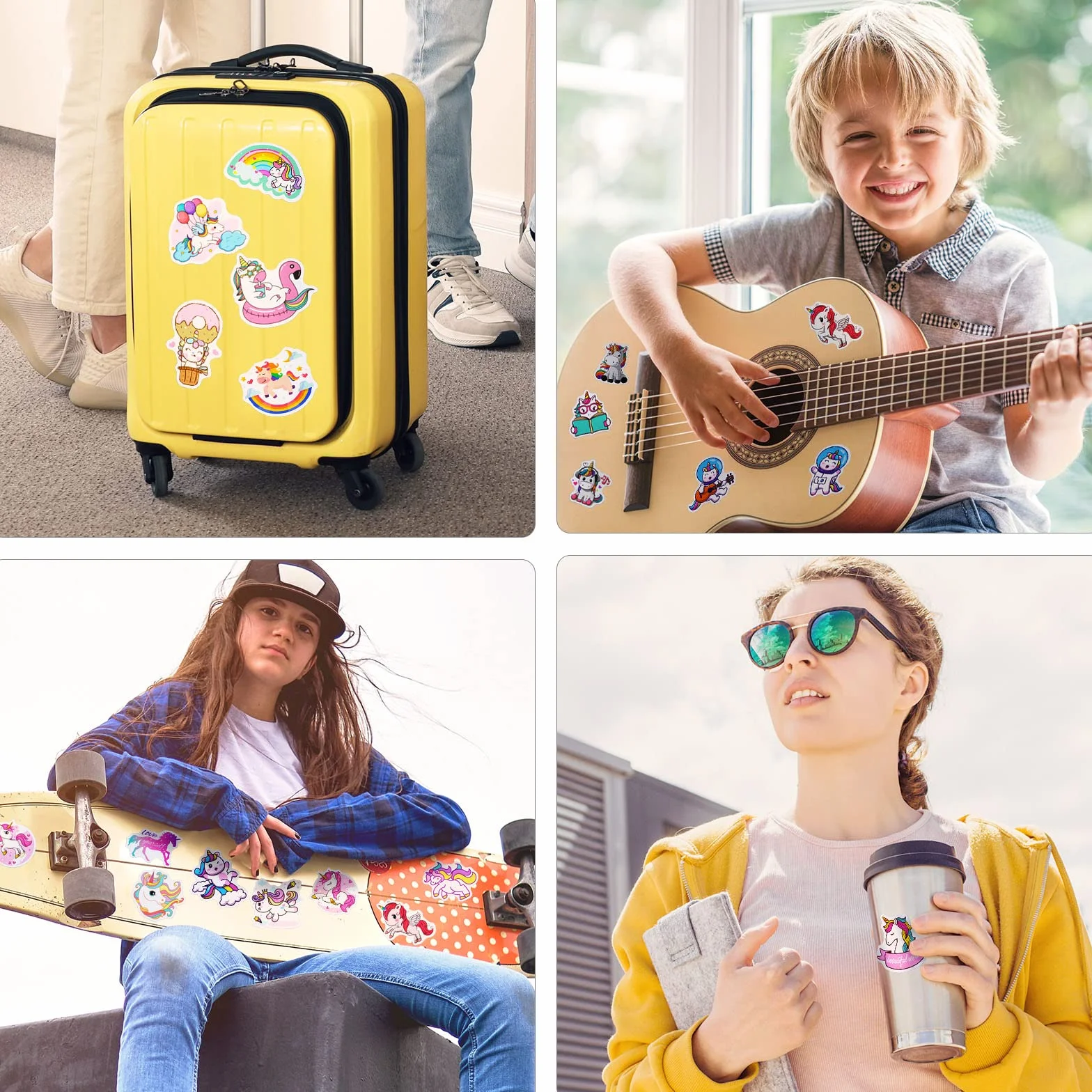 Adesivi per Bambini Unicorno in Vinile Impermeabili Set Personalizzati per Auto Laptop Skateboard Chitarra Cellulare Regalo