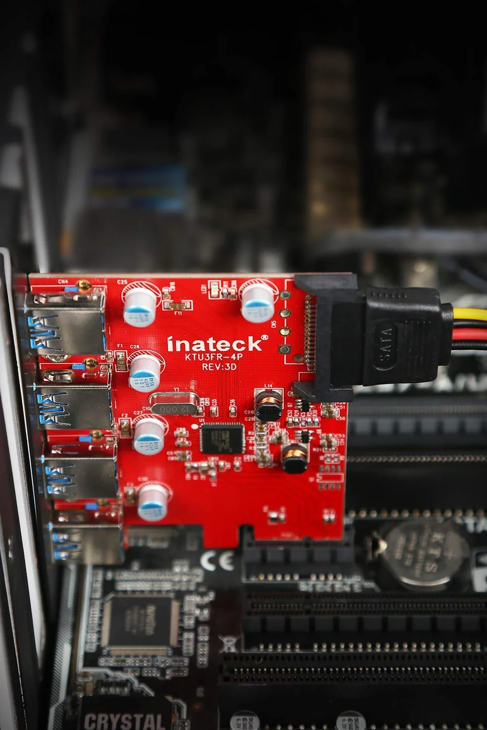 Inateck KTU3FR-4P 4 porte PCI Express card desktop usb Controller, Fresco FL1100 chipset compatible Windows XP/Vista/7/8, Include un 4pin to 2x15pin Cable + un 15pin to 2x15pin SATA Y-Cable