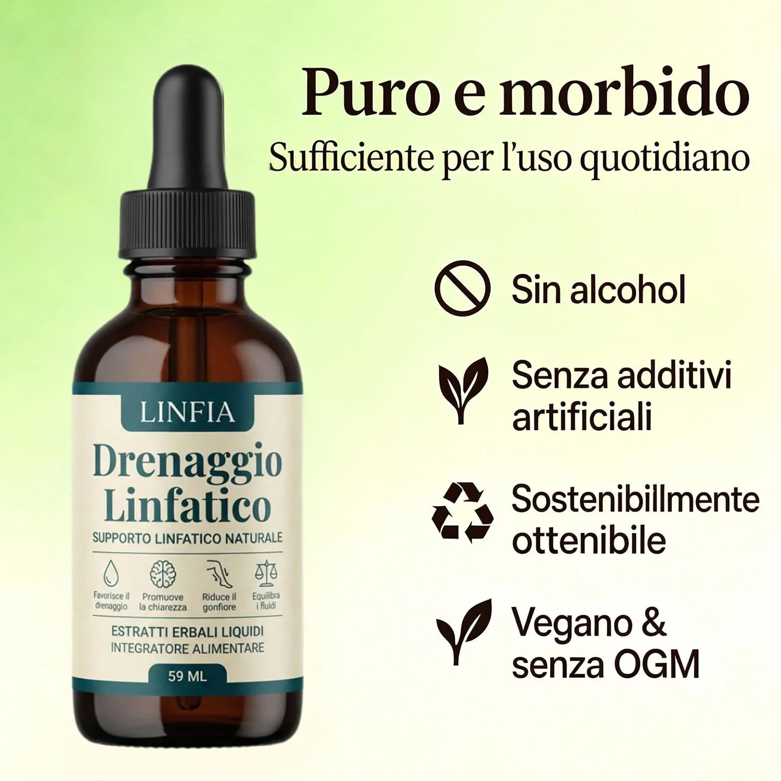 Linfia Gocce di Benessere per Drenaggio Linfatico, Formula Erboristica Naturale
