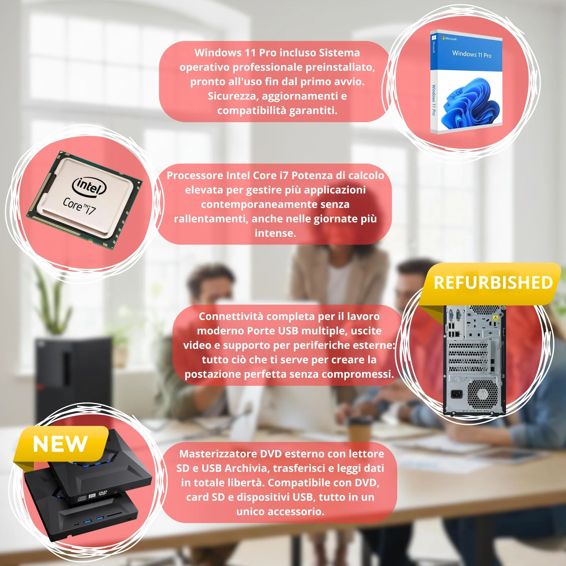 Lenovo - PC veloce con Intel Core i7 6700 - Computer desktop + Silent Computer per ufficio e home Office da 4 GHz - 16 GB - SSD da 512 GB - USB3.0 - WLAN - Include Windows 11 Pro DV RW