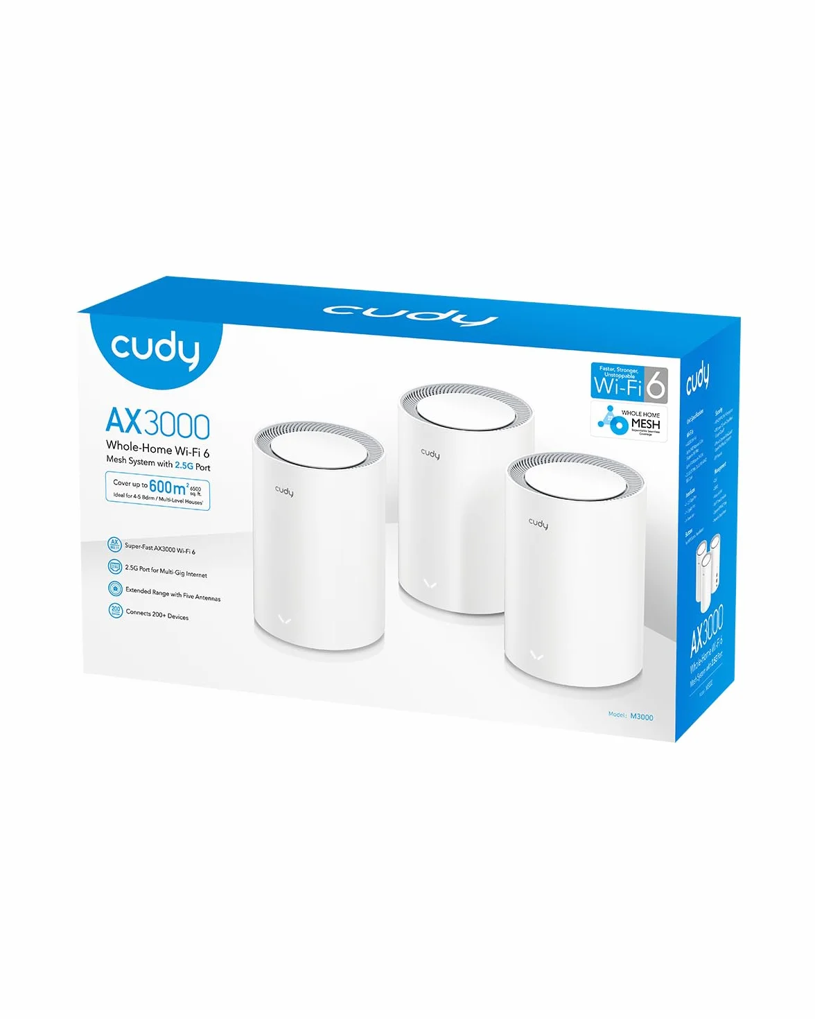 Sistema WiFi 6 Mesh Cudy AX3000 – sostituisce router ed extender, copre fino a 270 m², porta WAN 2,5 G, supporta backhaul Ethernet, VPN e sicurezza, set mesh M3000 3-Pack