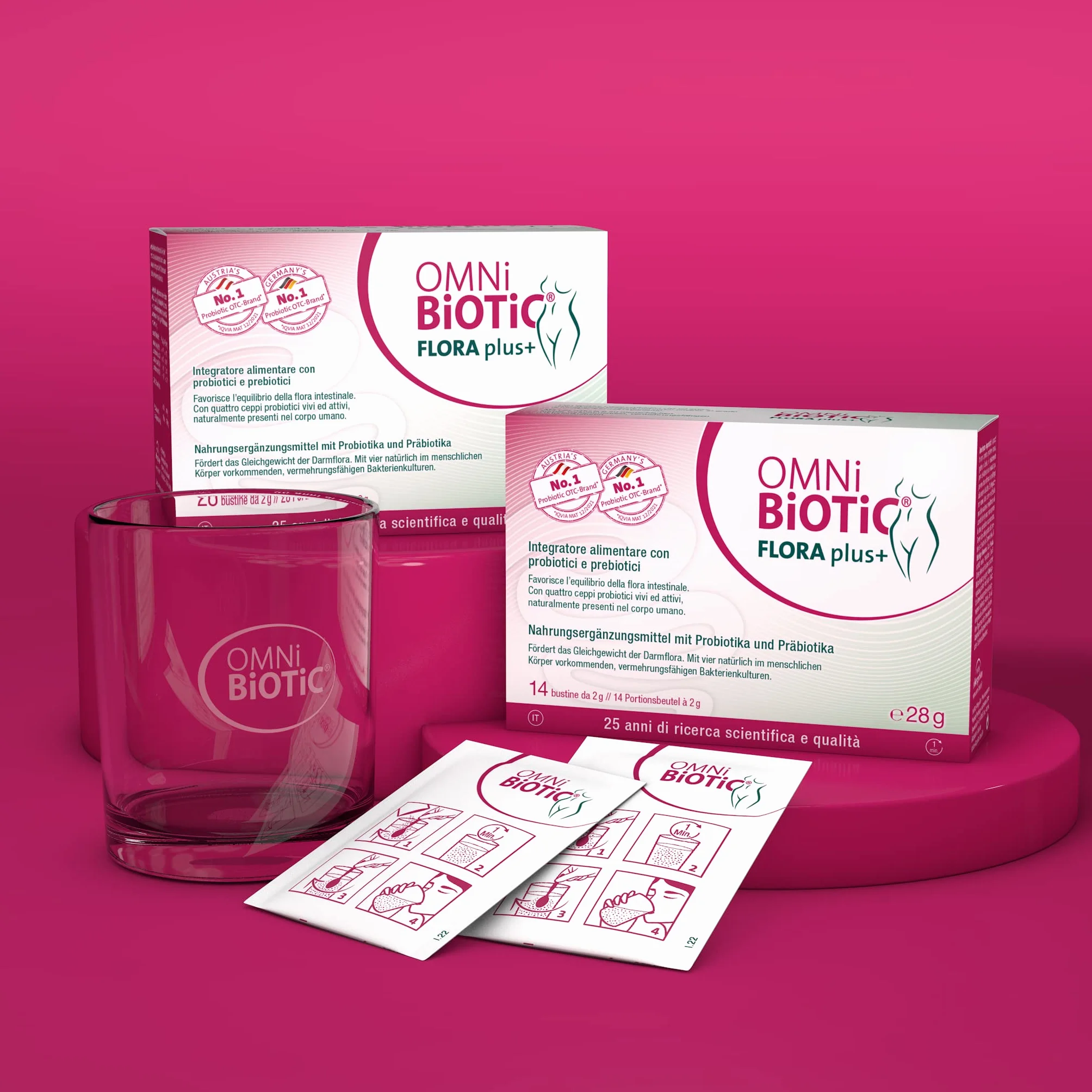 OMNi BiOTiC FLORA plus+ Integratore Alimentare Probiotici Prebiotici Polvere Vegano Senza Glutine 28 Bustine da 2 g