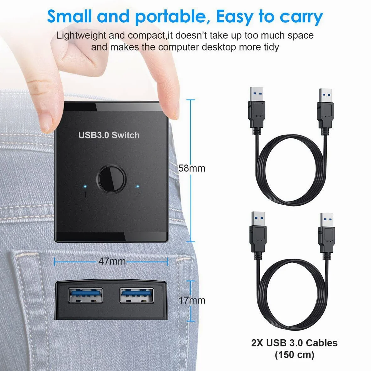 Xiwai Selettore di commutazione bidirezionale USB 3.0 KVM da 2 a 1 PC di condivisione o da 1 a 2 Hub per tastiera Mouse Scanner Stampante
