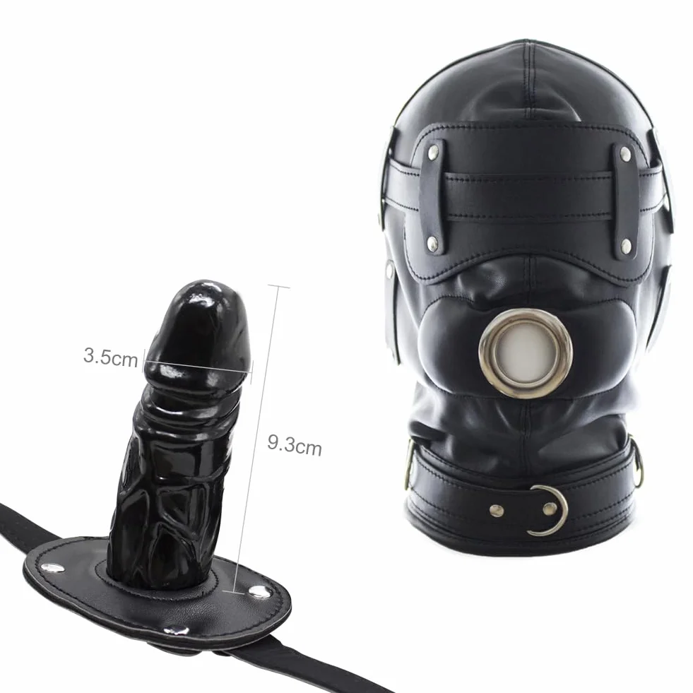 Roluck Maschera Bondage con Dildo Bocca Gag 3 Blocco Regolabile Maschera Testa SM per Coppia Fetish Sex Toy