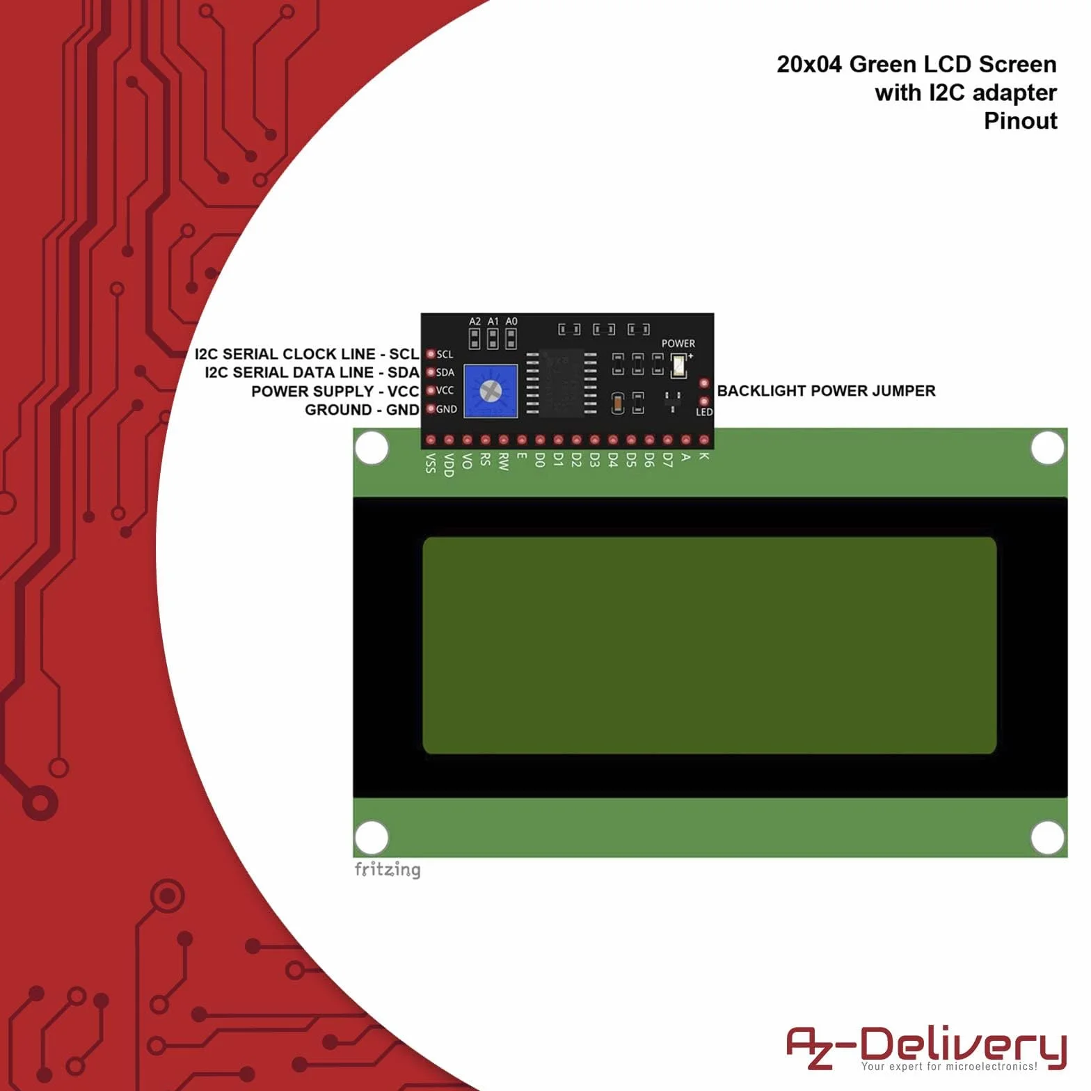 AZDelivery HD44780 2004 LCD Bundle Display Verde 4x20 Caratteri Neri con Interfaccia I2C compatibile con Arduino e Raspberry Pi incluso un E-Book!