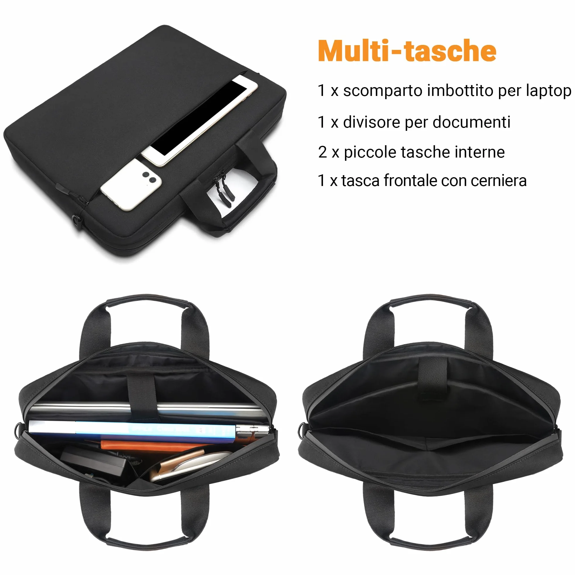 TECOOL 17 17,3 Pollici Borsa Laptop Custodia con Tracolla, Impermeabile Borsa Messenger Borsa Porta PC per 17 17,3 Pollici Acer ASUS Lenovo HP Dell Samsung Notebook Computer, Nero