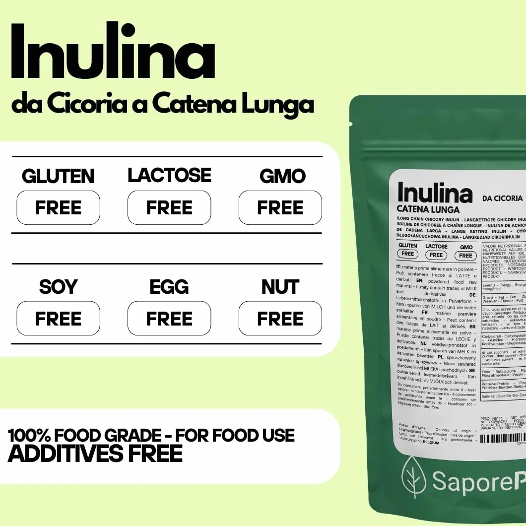 SaporePuro Inulina da cicoria 250 gr - Catena lunga - Fibra vegetale prebiotica
