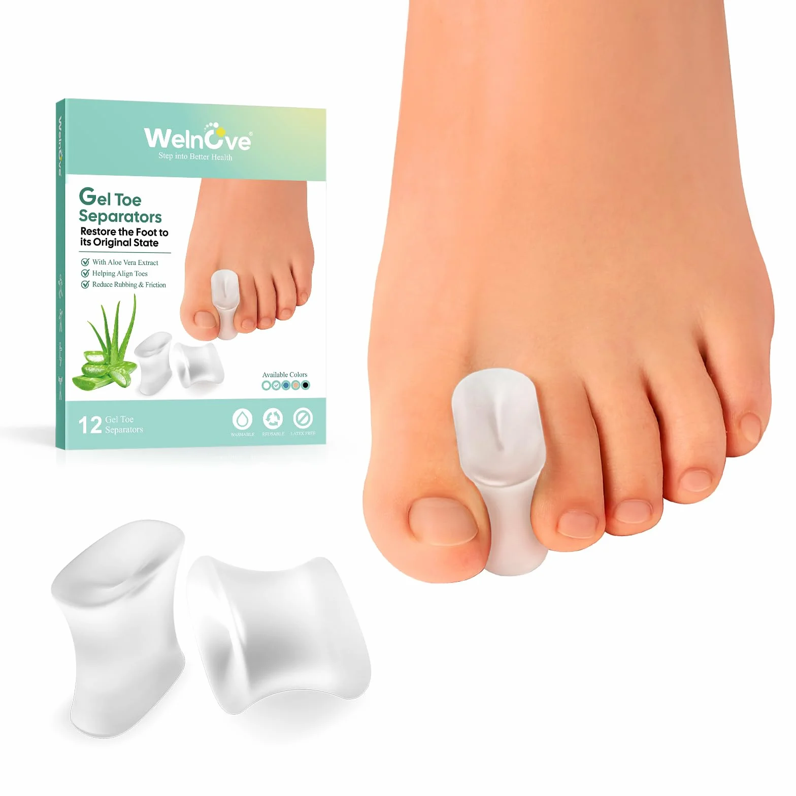 Welnove Separatori per dita dei piedi in gel 12 confezioni – Cuscinetti per alluce valgo – Distanziatori trasparenti