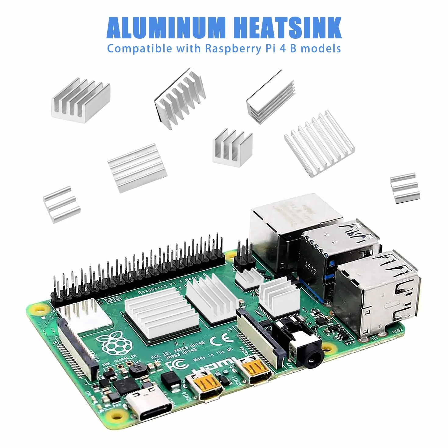 VooGenzek 40 Pezzi Dissipatori Di Calore Per Raspberry Pi 4 Modello B, Aletta di Raffreddamento in Alluminio con Nastro Adesivo Conduttivo Termico, Per Il Raffreddamento Di Raspberry Pi, Argento