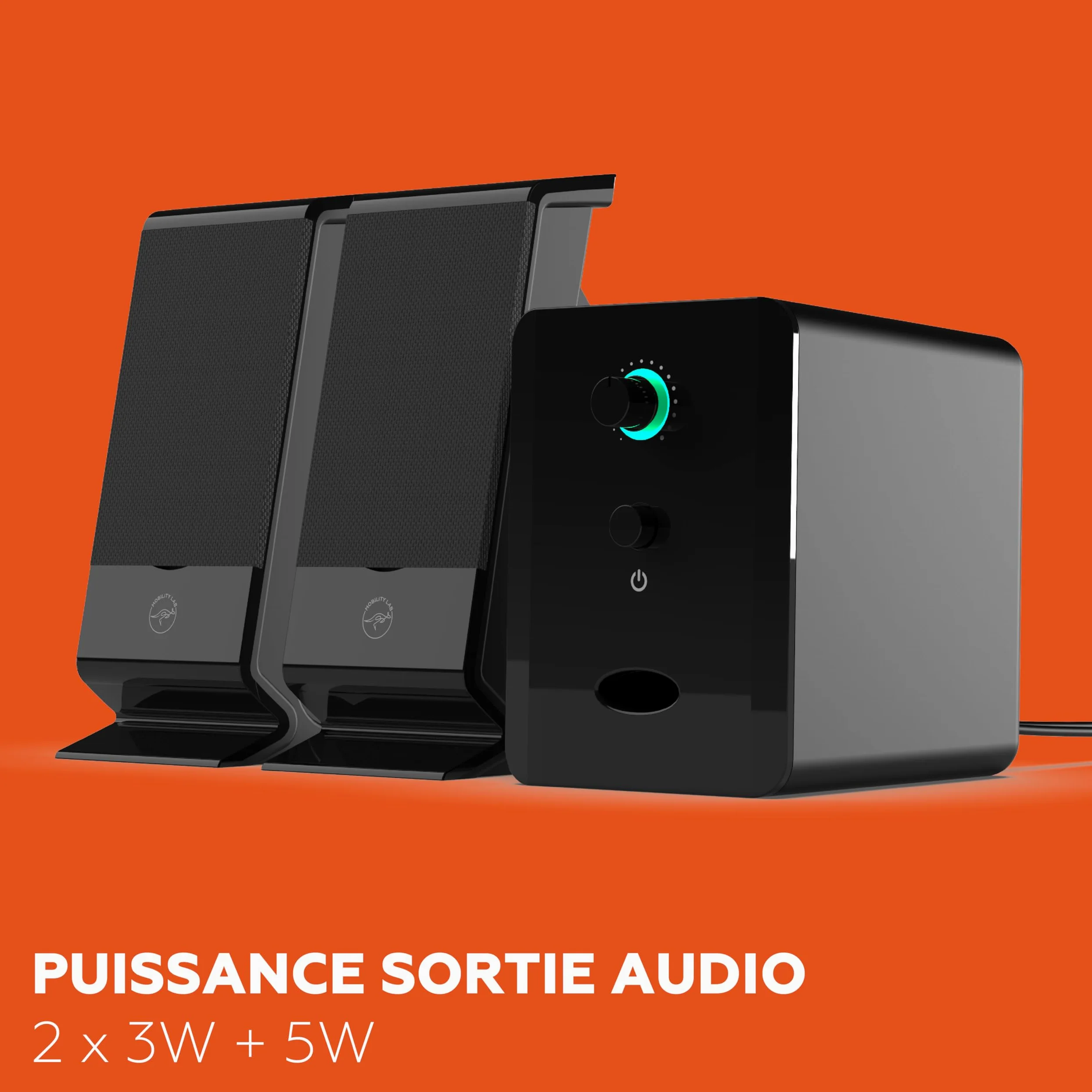 Mobility Lab – ML314006 – Altoparlante PC 2.1 Multimedia – Suono Ricco, Bassi potenti, Pulsante Volume integrato, Connessione cablata USB e Jack – Compatibilità macOS e Windows – Nero