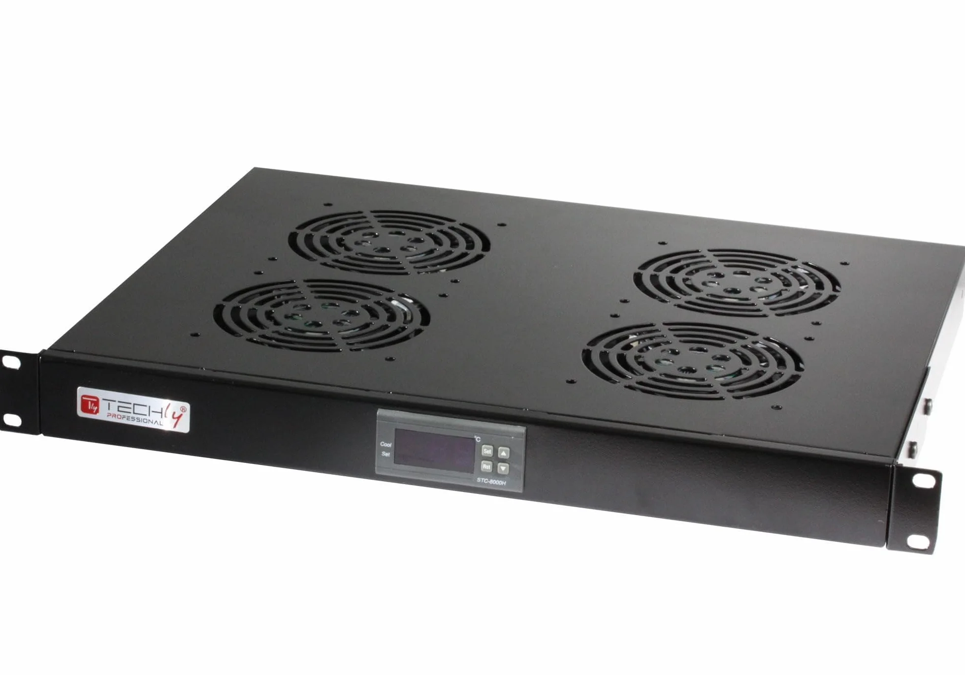 Techly Professional 023363 Gruppo 4 Ventole 1U per Rack 19" con Termostato LED Nero Nero